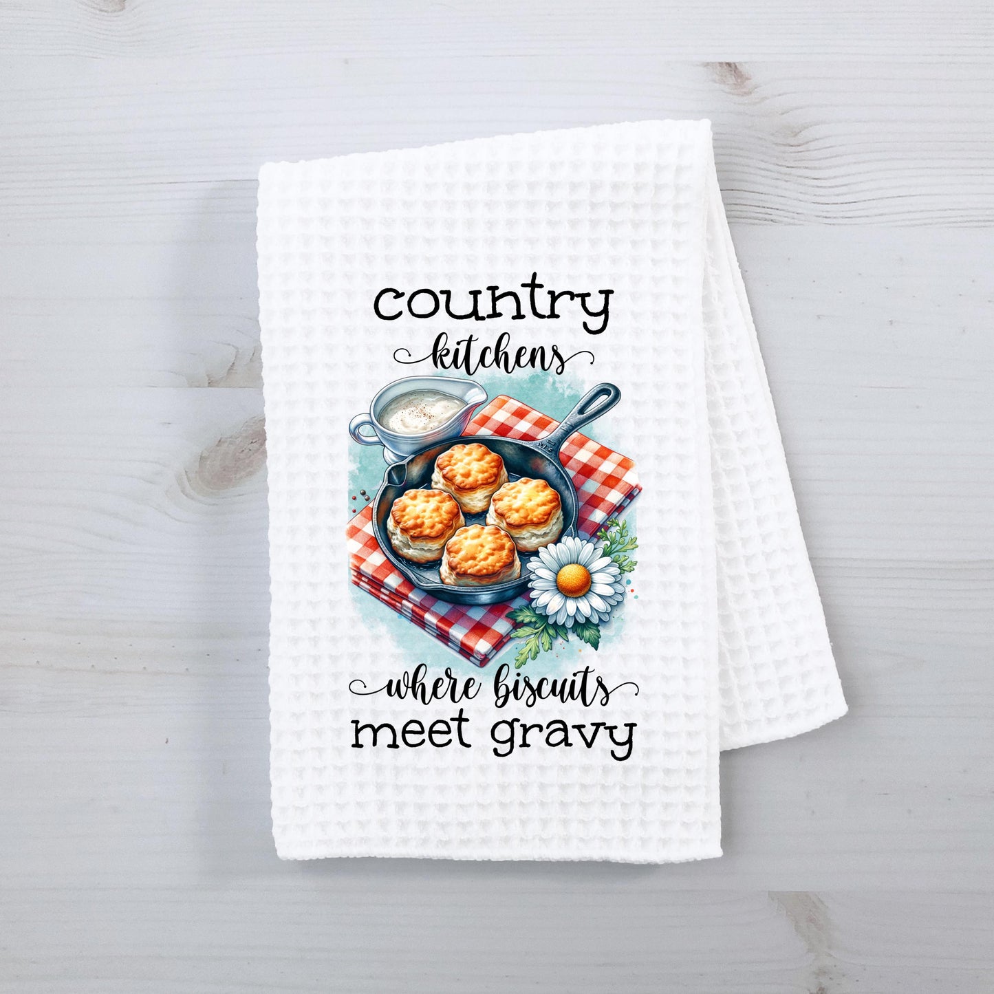 Country Kitchen Waffle Weave Towel - Rustic Farmhouse Charm for Mom Perfect Hostess Gift with Biscuit Theme