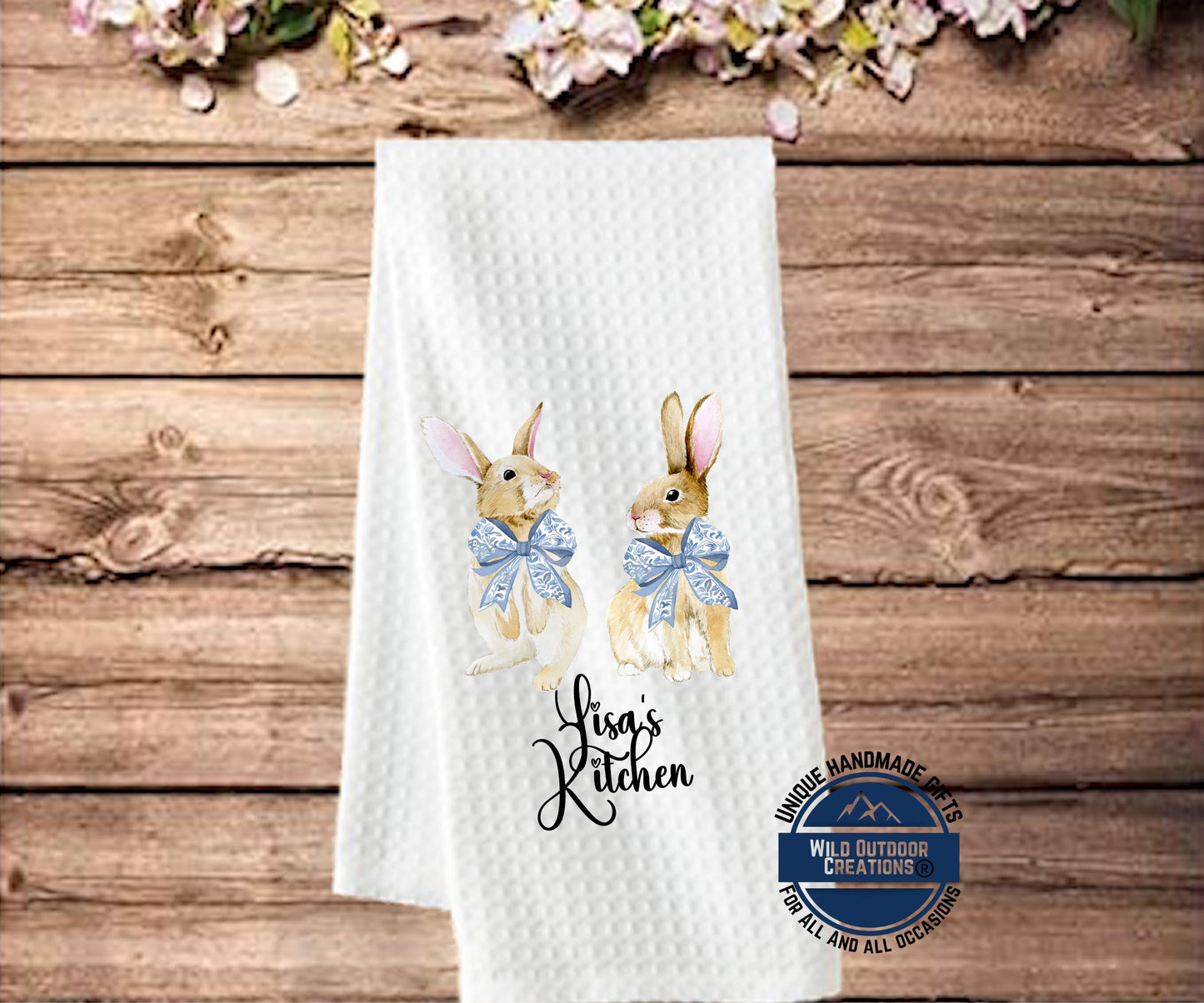 Personalized Easter Towel - Custom Kitchen Towel with Bunny Coquette Bow Design - additional product photo 13