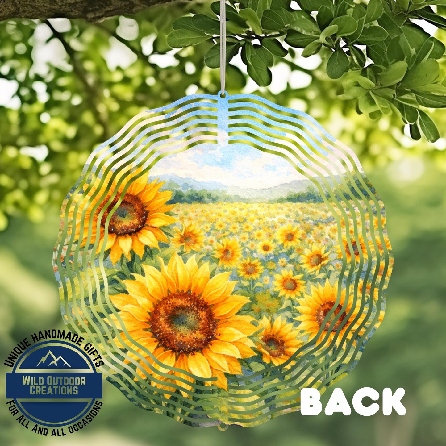 Sunflower Wind Spinner - Double Sided Aluminum Garden Spinner, 10 Inch Patio Hanging Decor - close-up detail of design