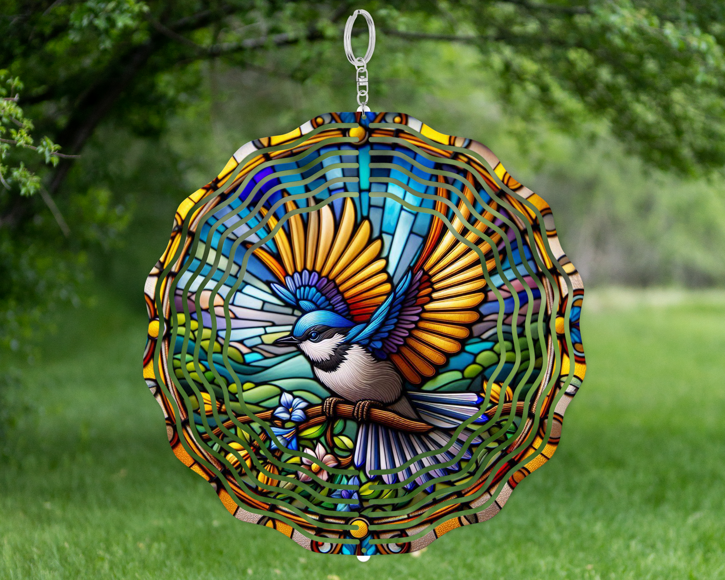 Bird Stained Glass Wind Spinner - Unique Garden Decor for Mom Perfect Mothers Day Gift for Bird Lovers