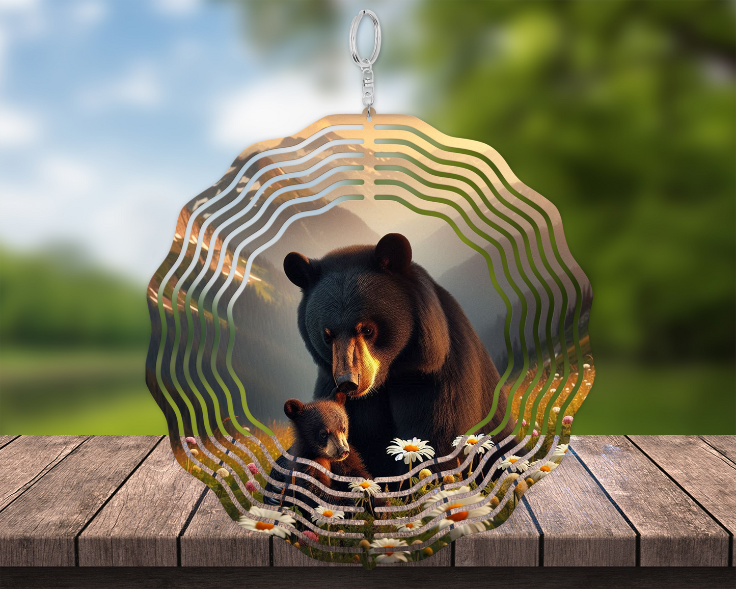 Black Bear Wind Spinner, Nature-Inspired Housewarming Gift, Hanging Wind Spinner for Patio, Cabin Gift, Bear Lover Gift, Garden Decor