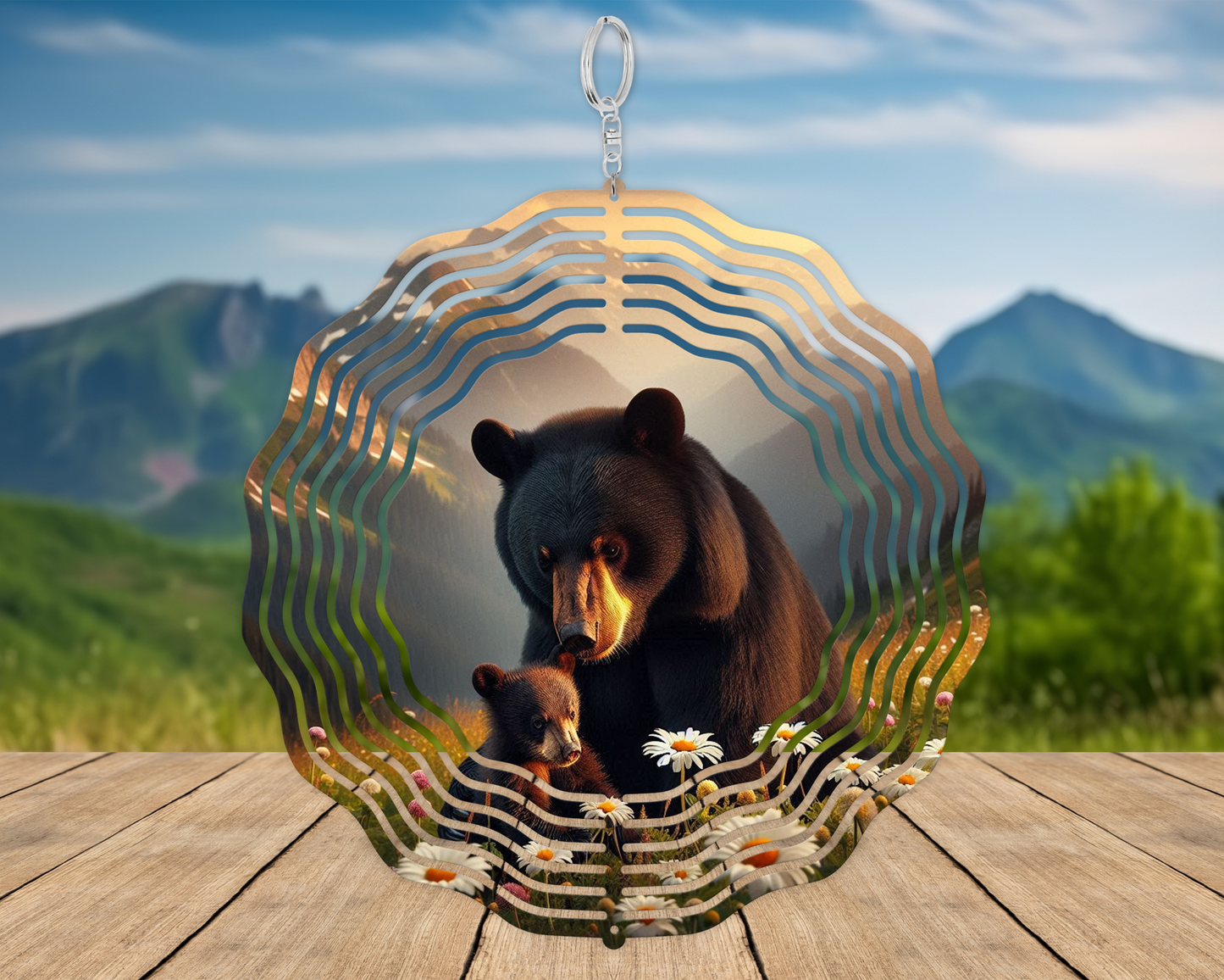 Black Bear Wind Spinner, Nature-Inspired Housewarming Gift, Hanging Wind Spinner for Patio, Cabin Gift, Bear Lover Gift, Garden Decor