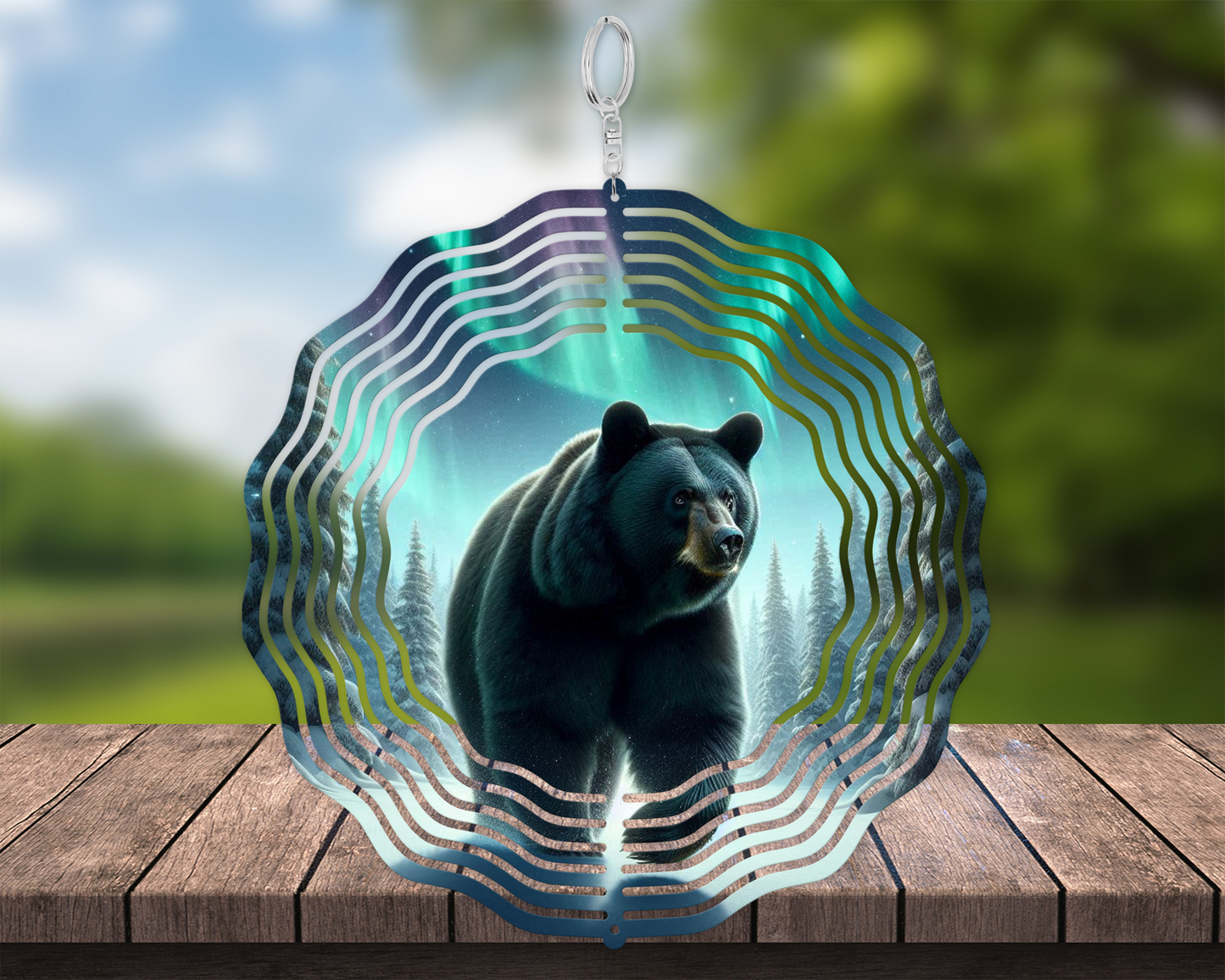 Bear Northern Lights Wind Spinner  Unique Outdoor Gift for Mothers Day  Housewarming