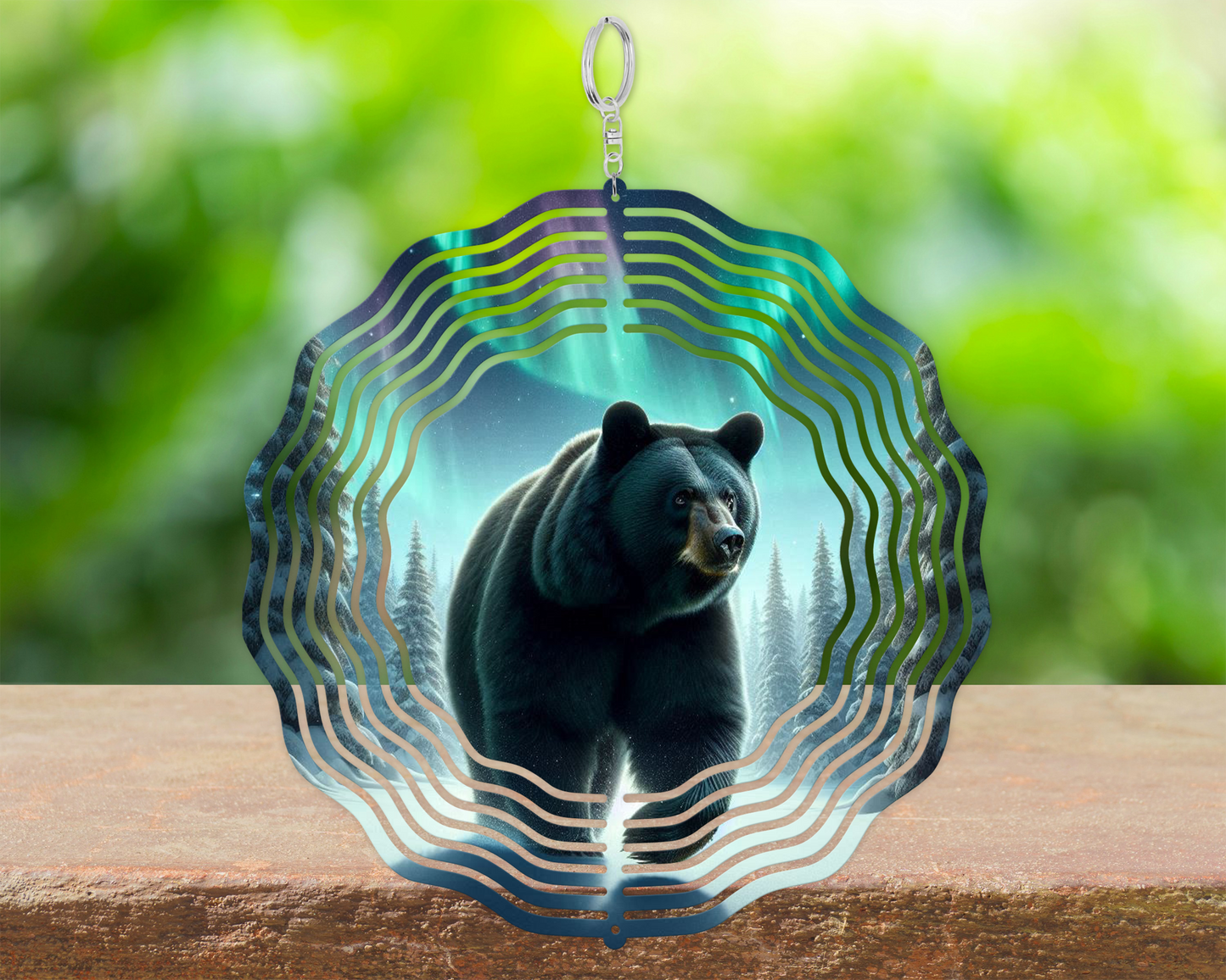 Bear Northern Lights Wind Spinner  Unique Outdoor Gift for Mothers Day  Housewarming