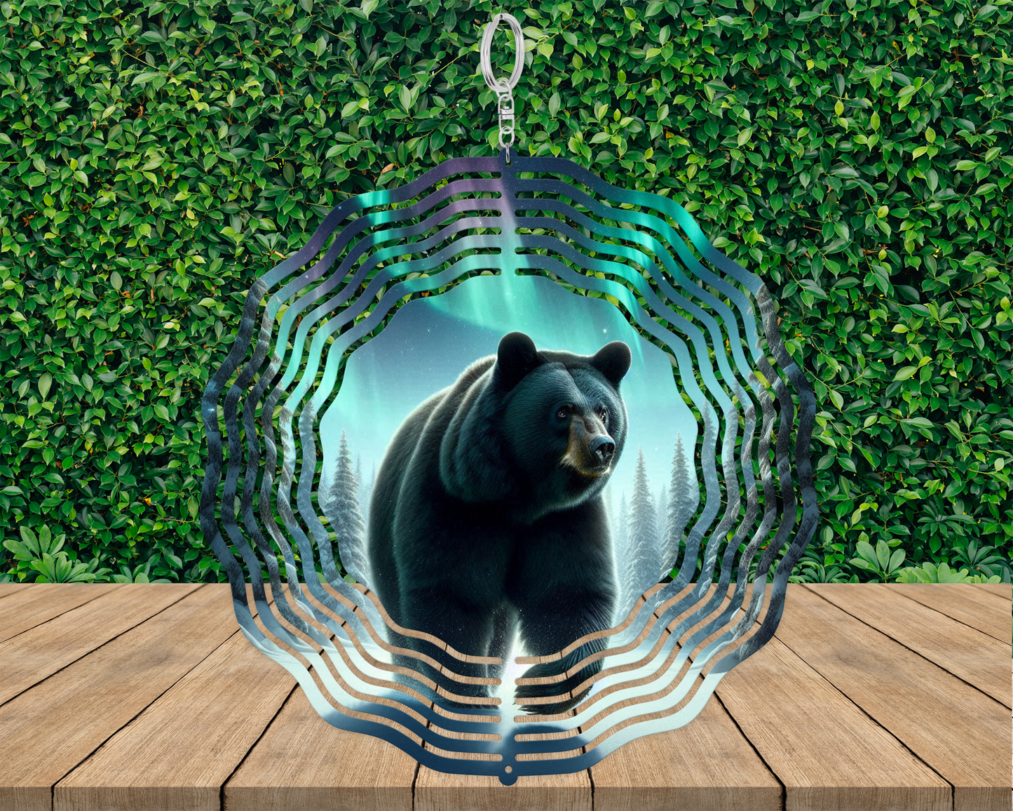 Bear Northern Lights Wind Spinner  Unique Outdoor Gift for Mothers Day  Housewarming