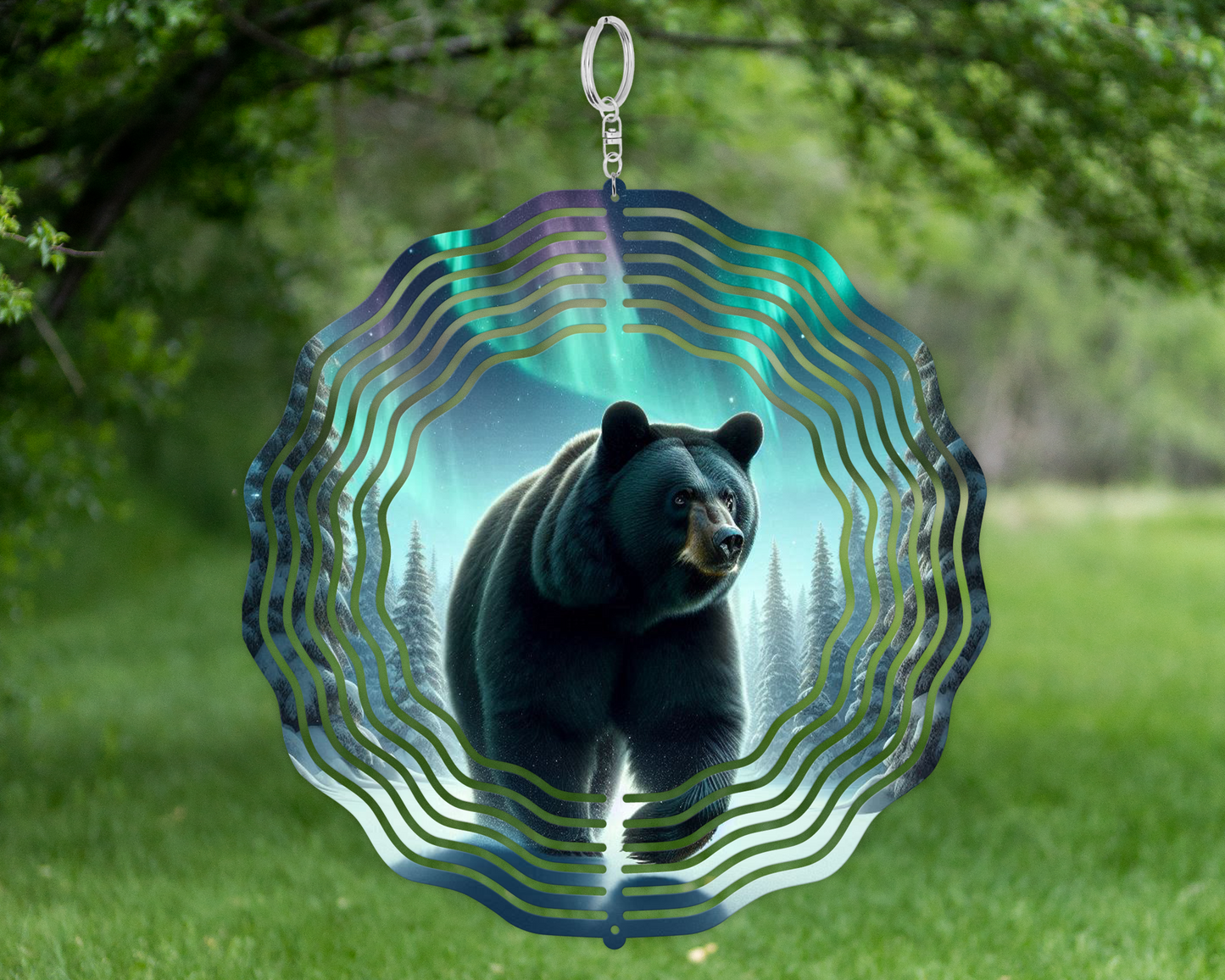 Bear Northern Lights Wind Spinner  Unique Outdoor Gift for Mothers Day  Housewarming