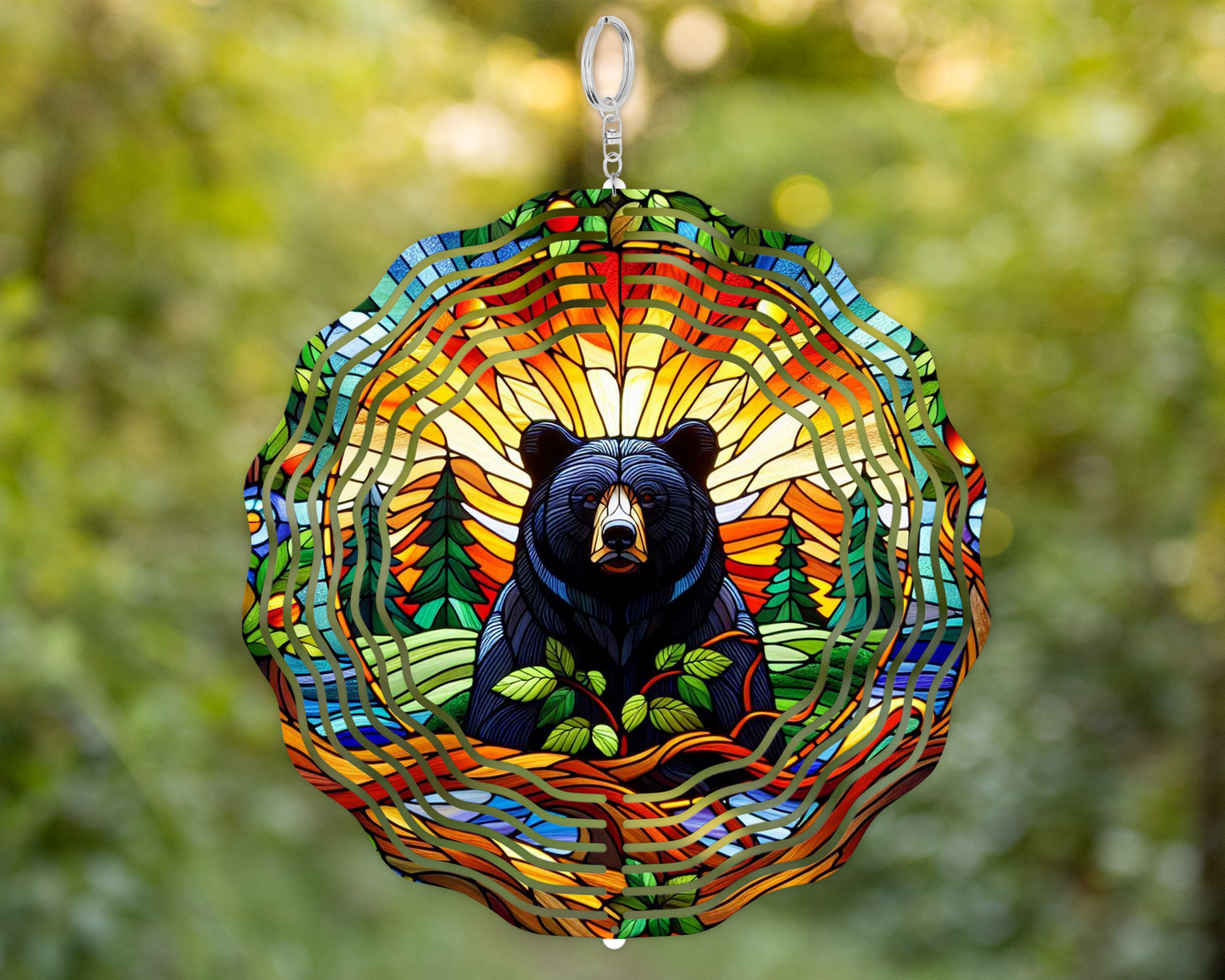 Black Bear Stained Glass Wind Spinner - Nature-Inspired Gift for Bear Lovers Perfect for Mothers Day and Porch Decor