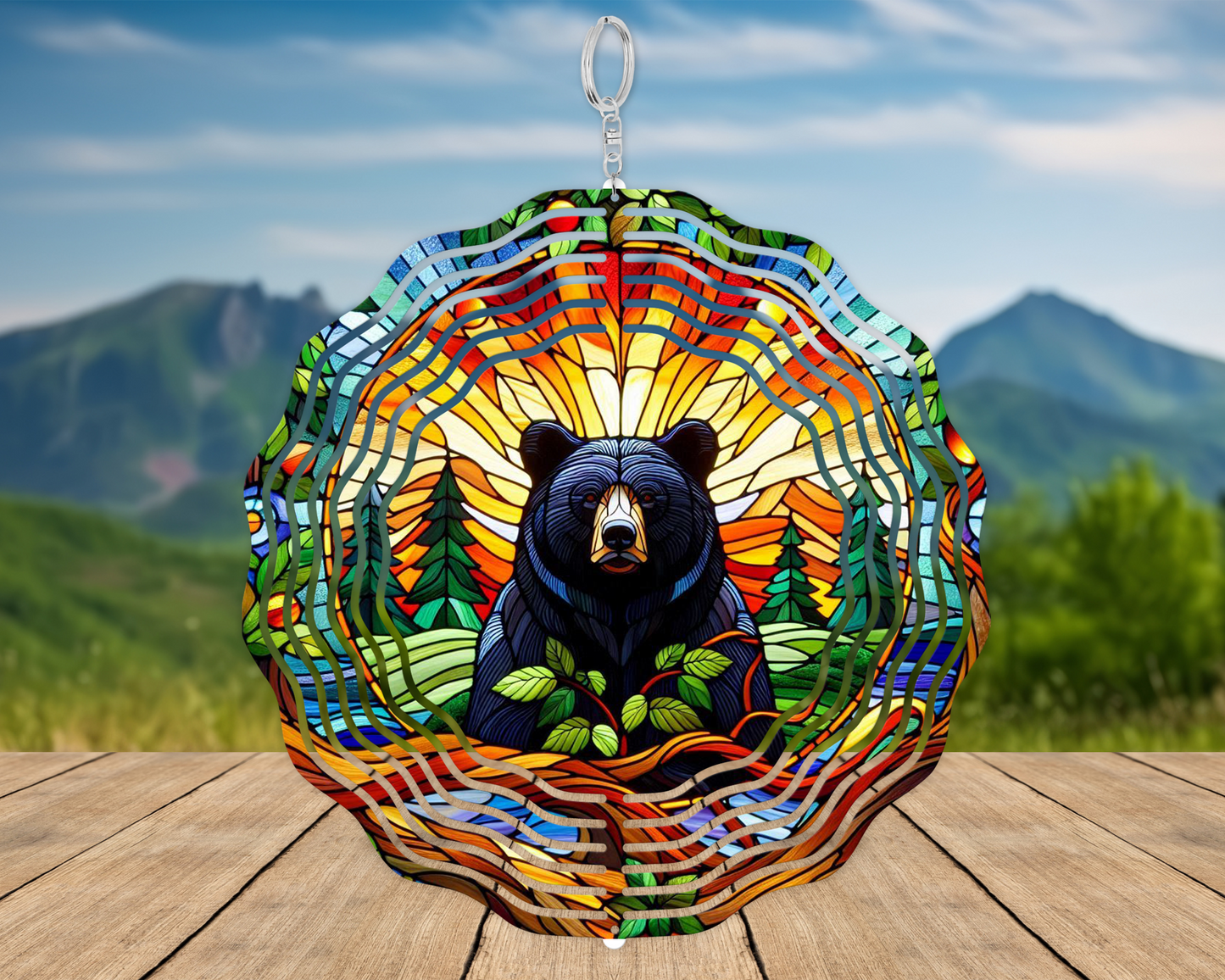 Black Bear Stained Glass Wind Spinner - Nature-Inspired Gift for Bear Lovers Perfect for Mothers Day and Porch Decor