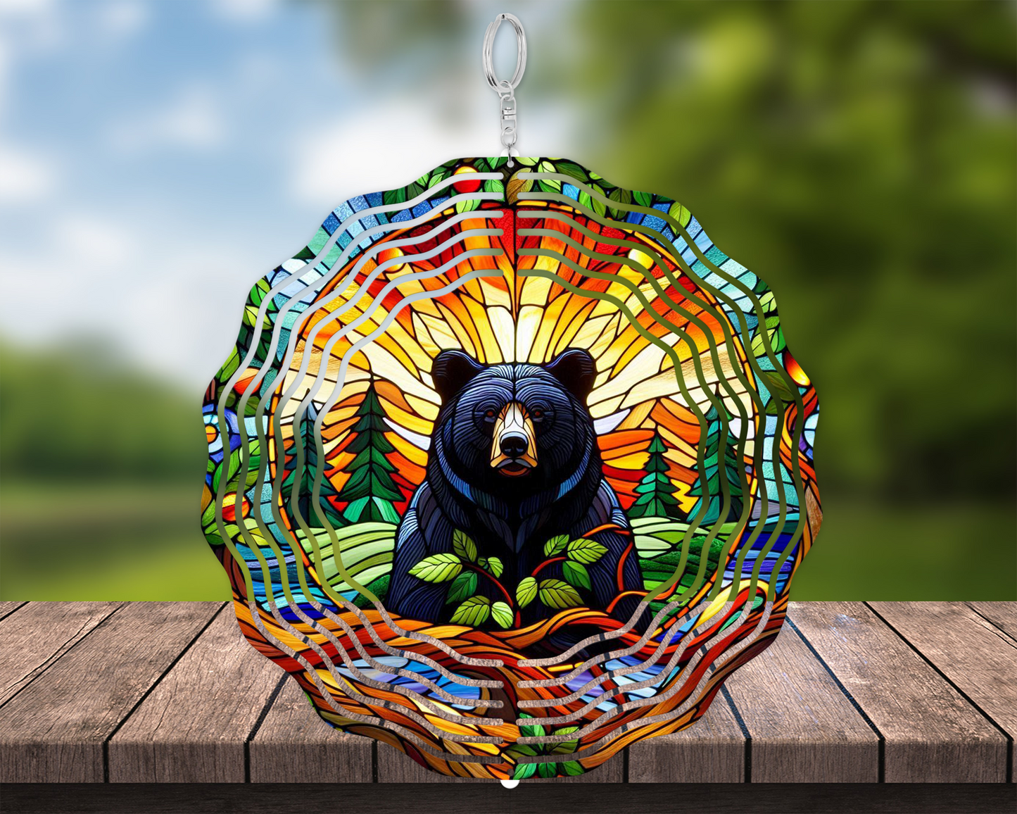 Black Bear Stained Glass Wind Spinner - Nature-Inspired Gift for Bear Lovers Perfect for Mothers Day and Porch Decor