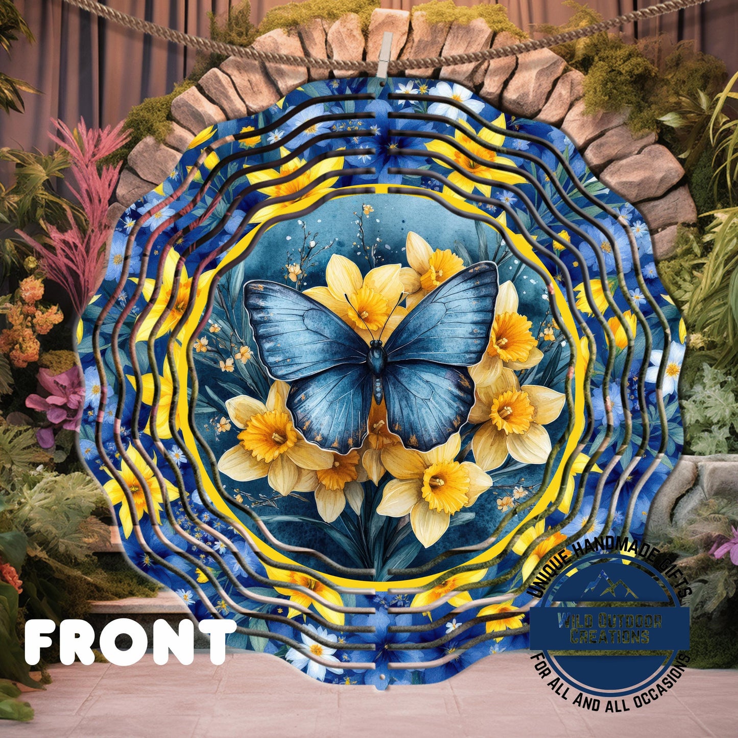 Daffodil Wind Spinner – Blue Butterfly Garden Decor, 10-Inch Aluminum Outdoor - gift presentation view