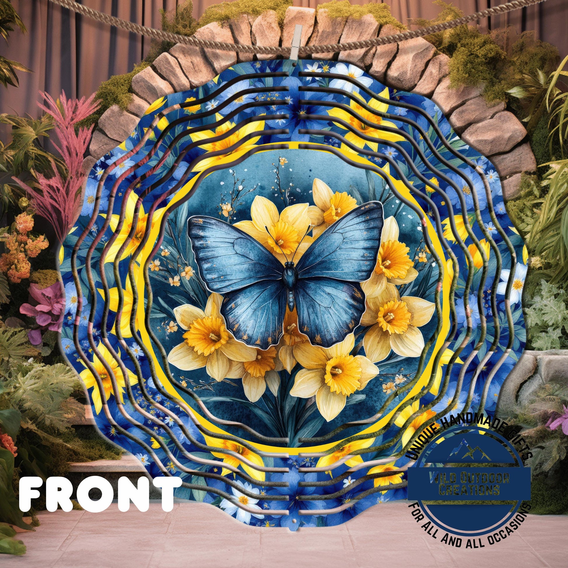 Daffodil Wind Spinner – Blue Butterfly Garden Decor, 10-Inch Aluminum Outdoor - gift presentation view