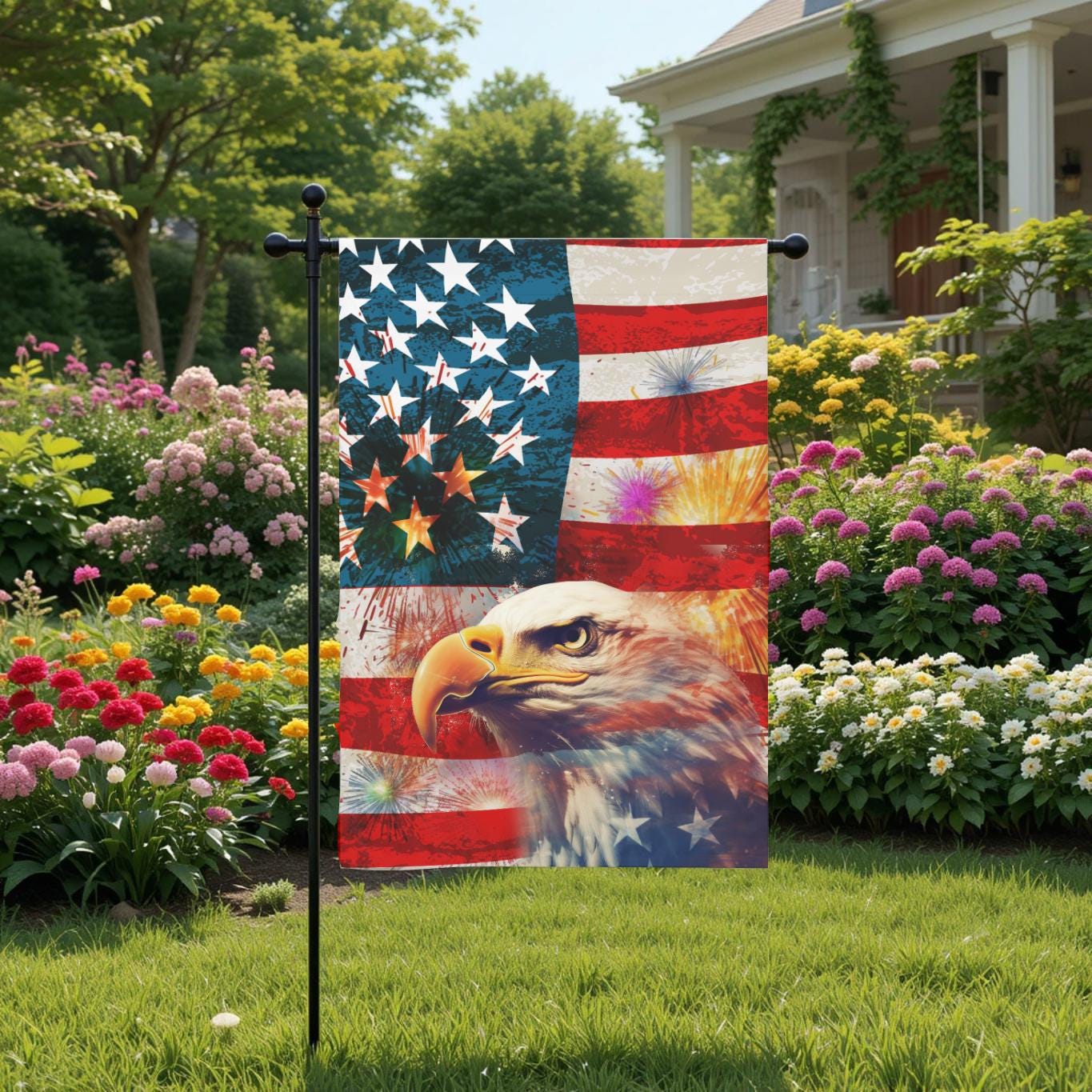 Bald Eagle Garden Flag - American Flag 12x18 Double Sided Patriotic Decor