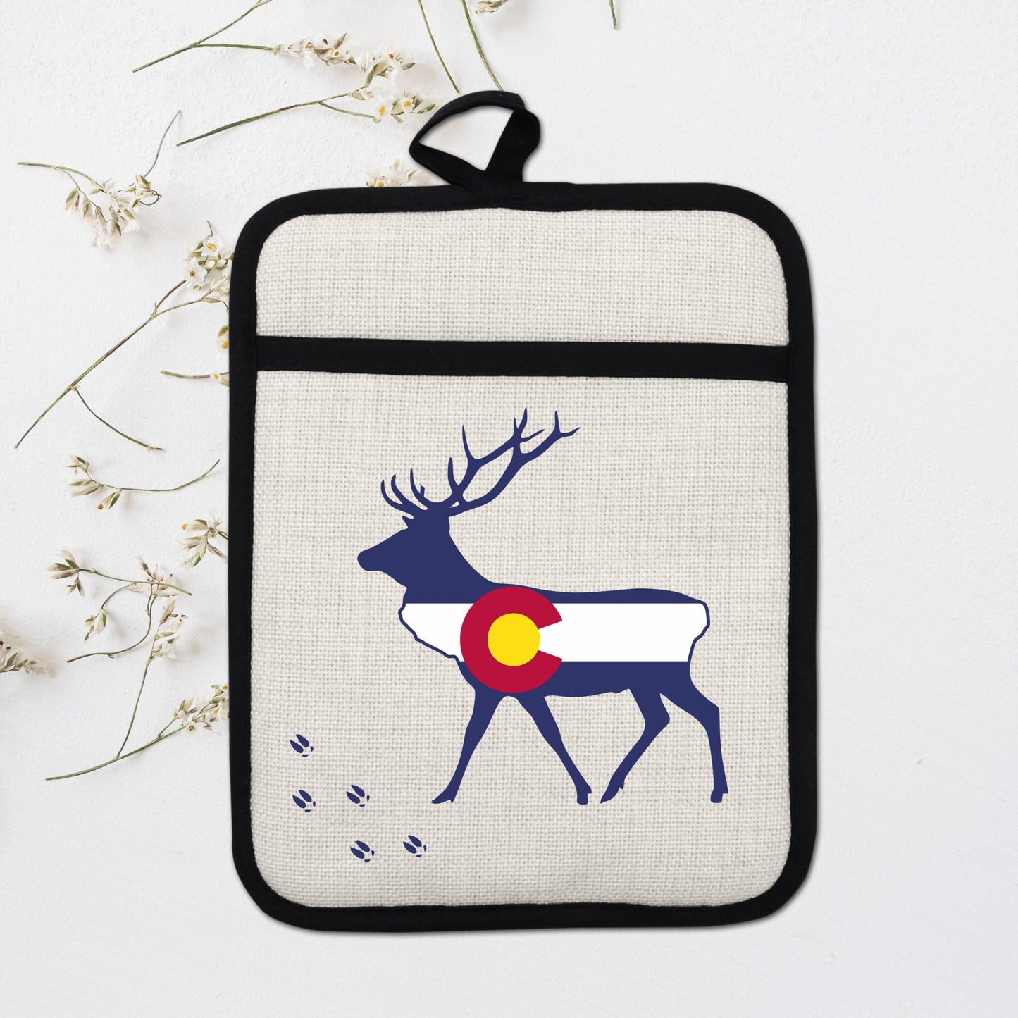 Elk Pot Holder - Colorado Linen With Silicone Back, Heat Resistant Trivet 9x7 Inches - additional product photo 16