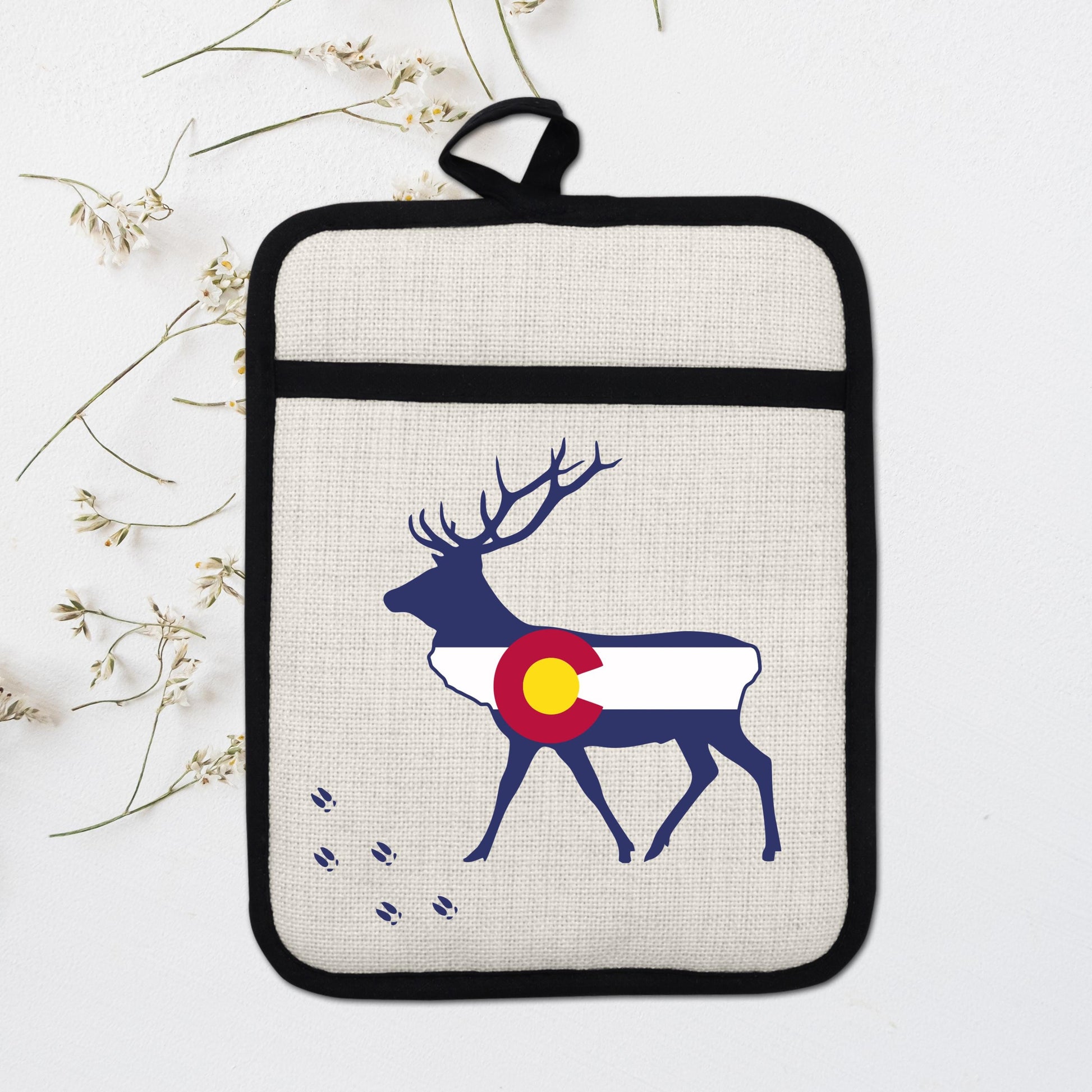 Elk Pot Holder - Colorado Linen With Silicone Back, Heat Resistant Trivet 9x7 Inches - additional product photo 16