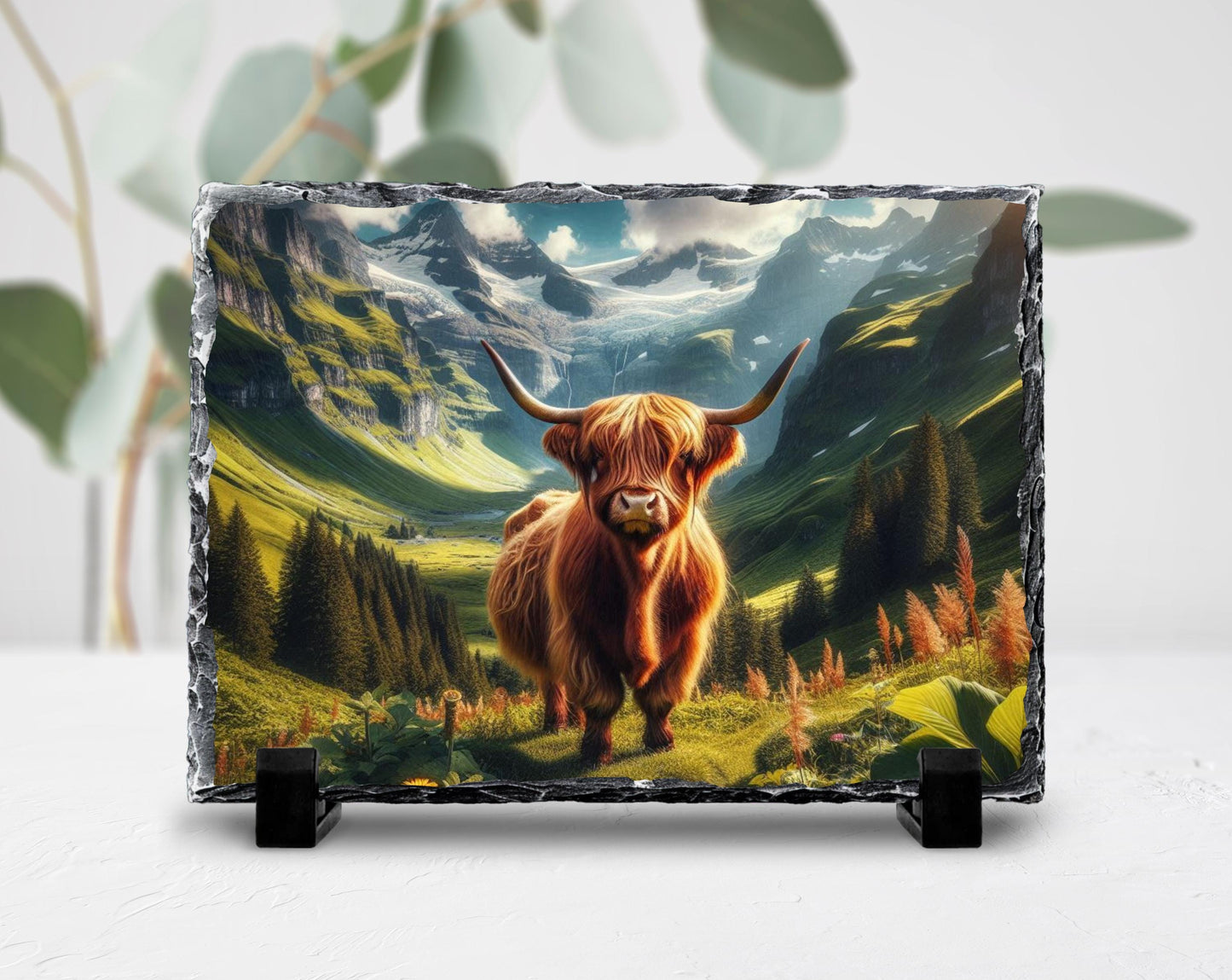 Highland Cow Plaque – Rustic Farmhouse Decor With Durable Slate Art - additional angle