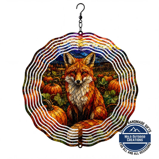 Fox Faux Stained Glass Wind Spinner Fall Pumpkin Patch Garden Decor