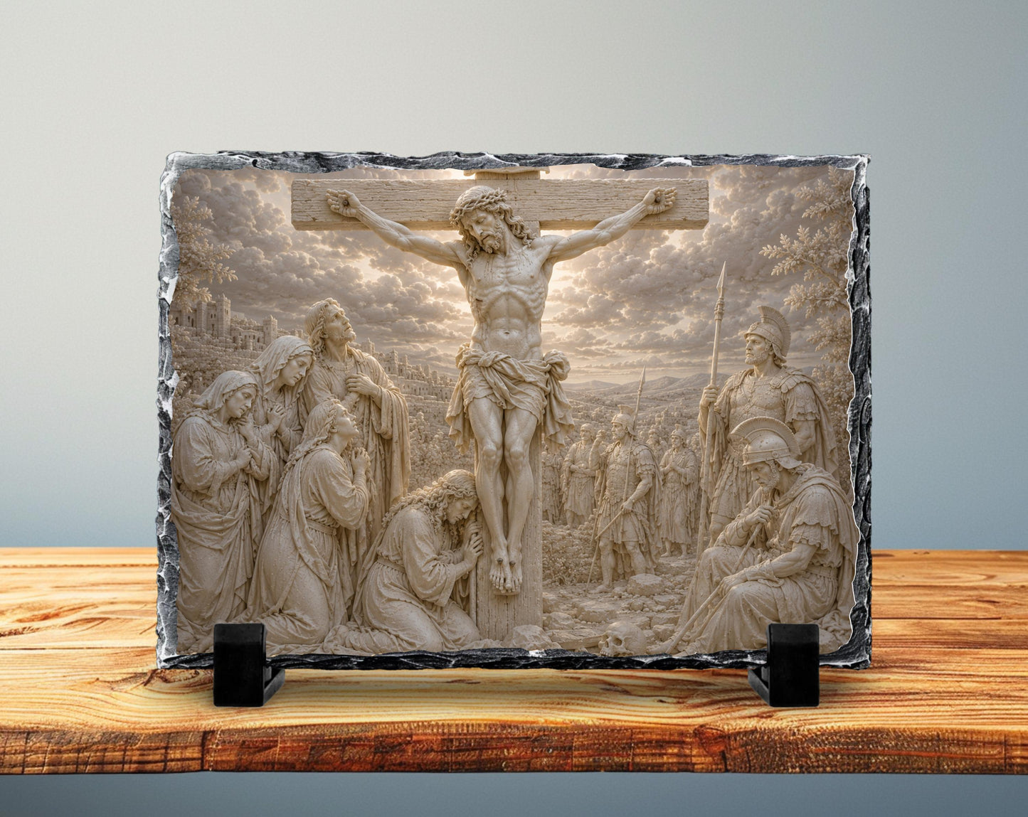 Crucifixion of Jesus Slate Plaque, Christ on Cross Religious Decor, Christian Easter Gift