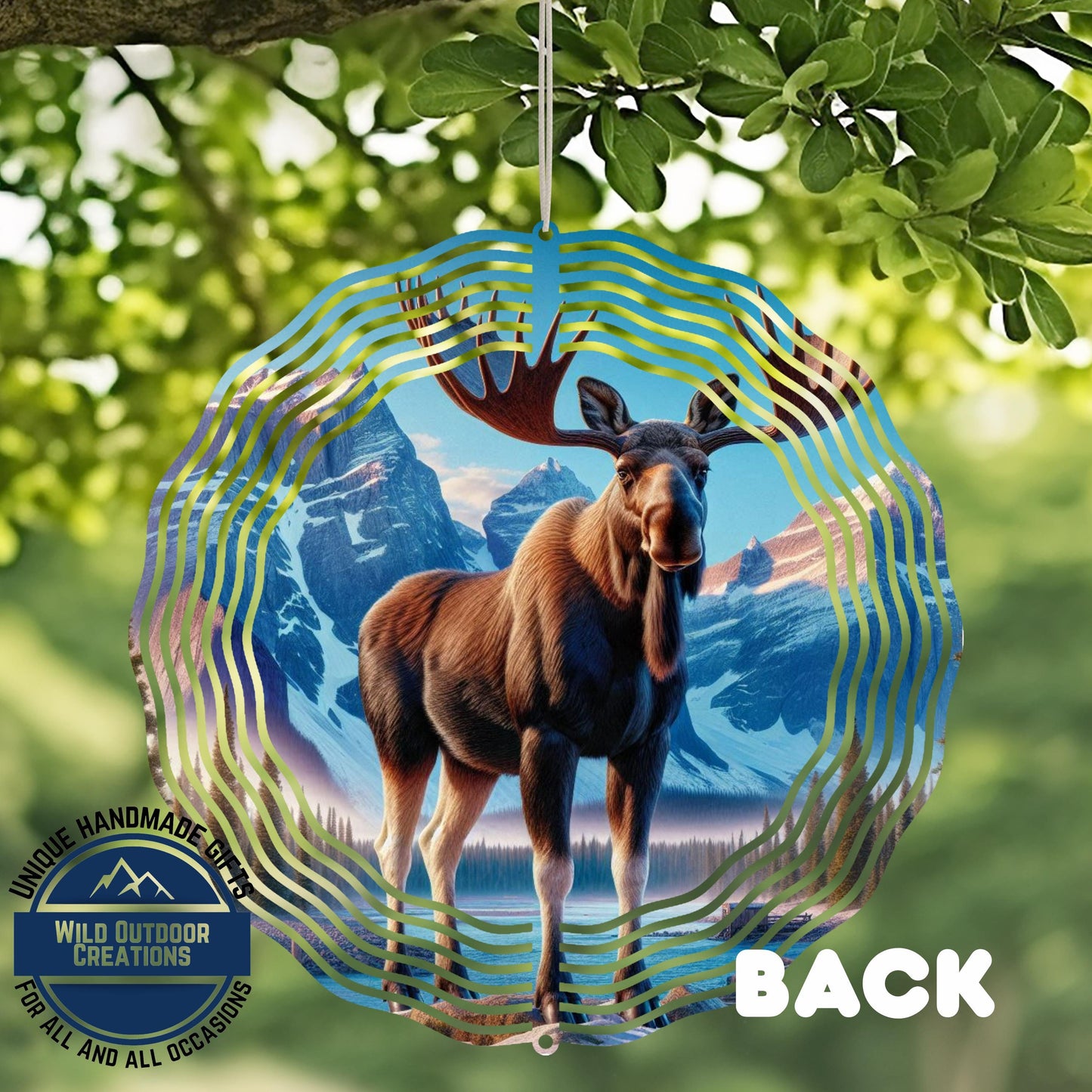 Moose Wind Spinner - 10 Inch Double-Sided Aluminum Rustic Cabin Decor - close-up detail of design