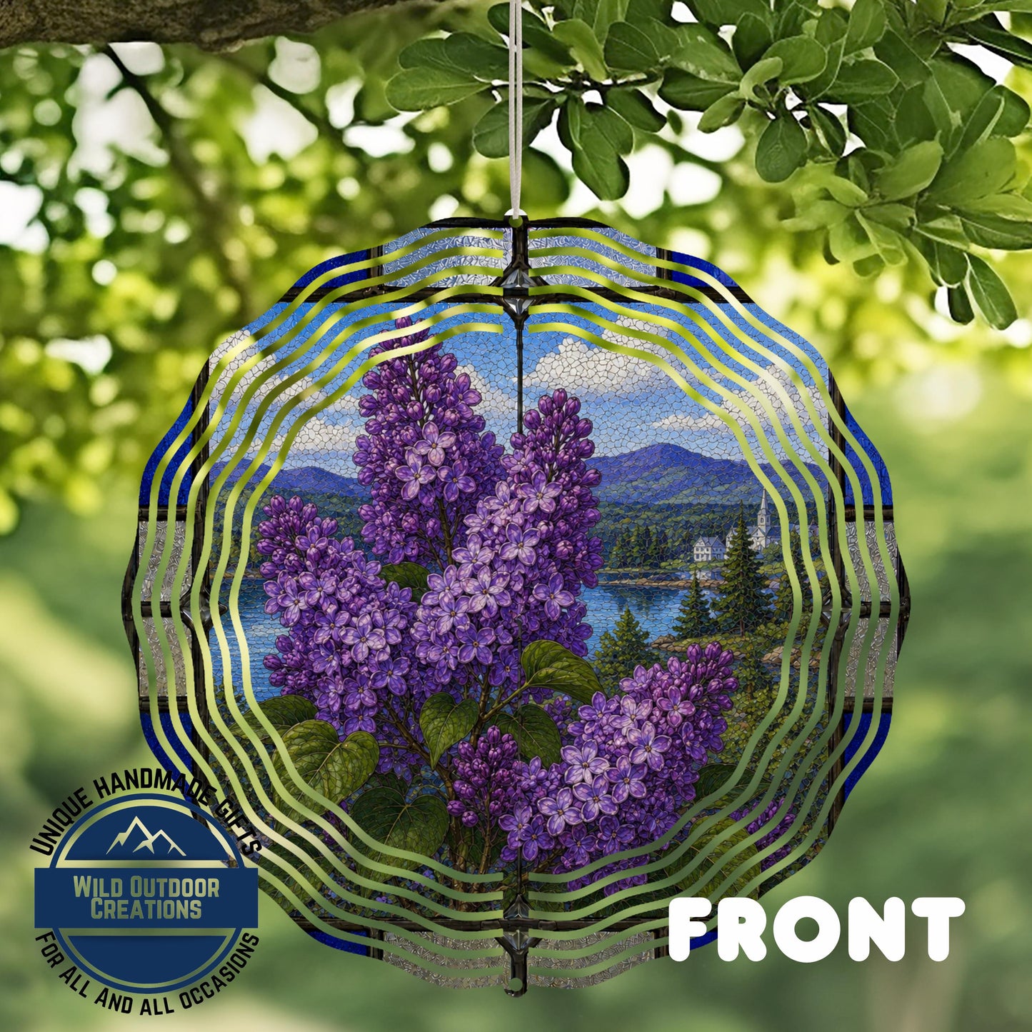 Purple Lilac Wind Spinner New Hampshire State Flower Stained Glass Garden Aluminum Decor