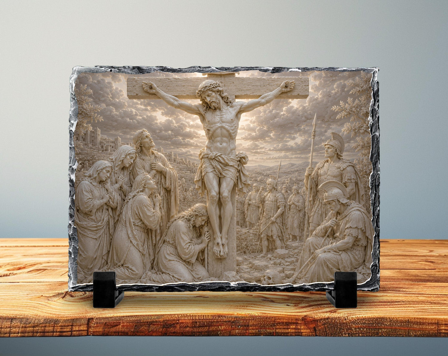 Crucifixion of Jesus Slate Plaque, Christ on Cross Religious Decor, Christian Easter Gift