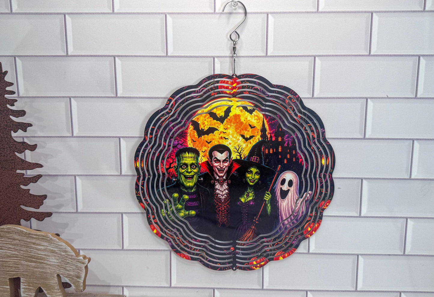 Halloween Wind Spinner, Monster Dracula Witch, 10 Inch, 360 Swivel