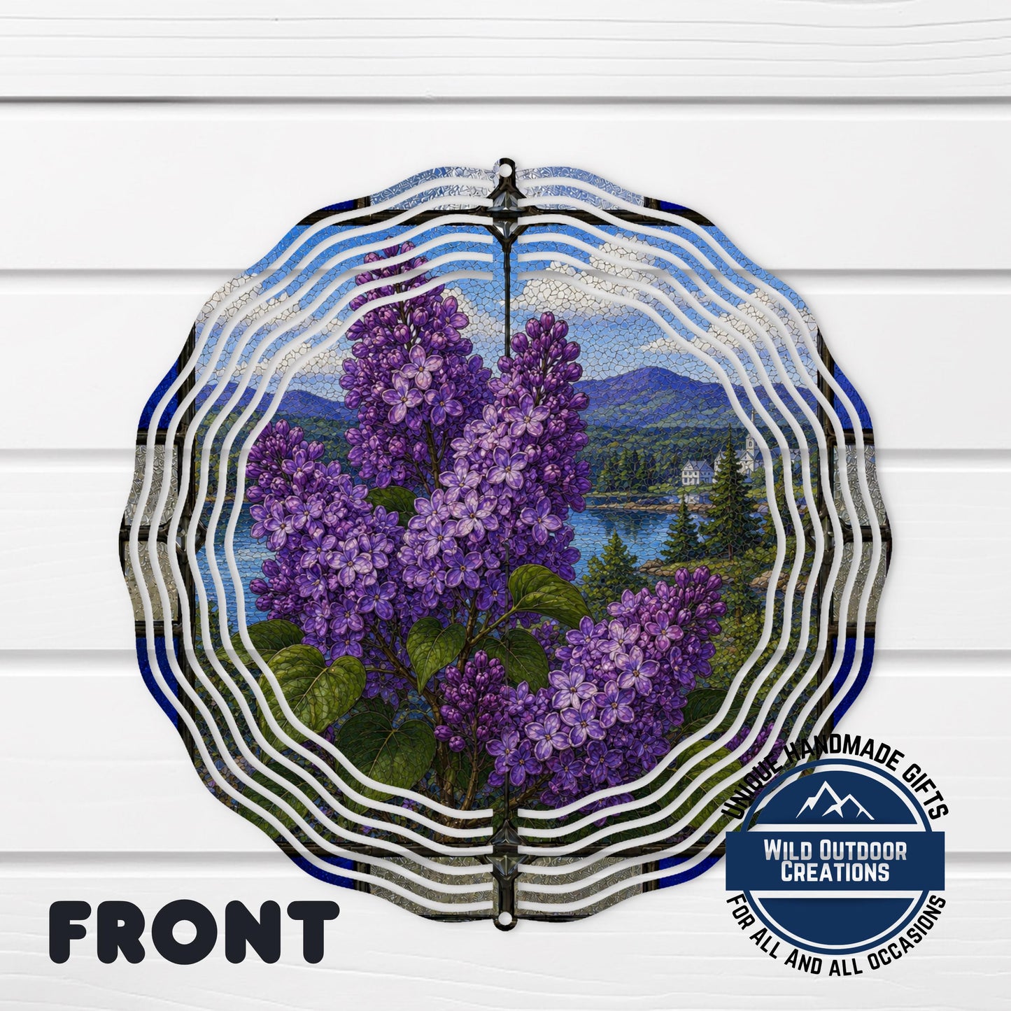 Purple Lilac Wind Spinner New Hampshire State Flower Stained Glass Garden Aluminum Decor