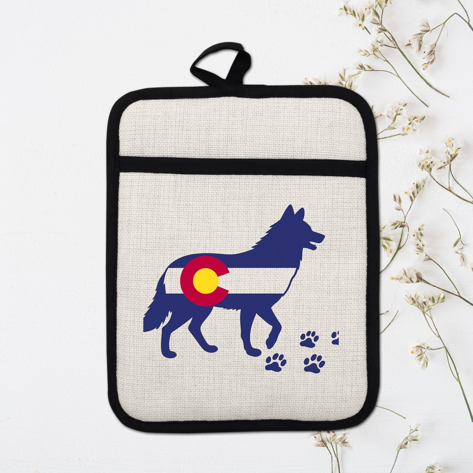 Colorado Wolf Pot Holder - Linen Front, Silicone Trivet, Heat Resistant Pad - additional product photo 17