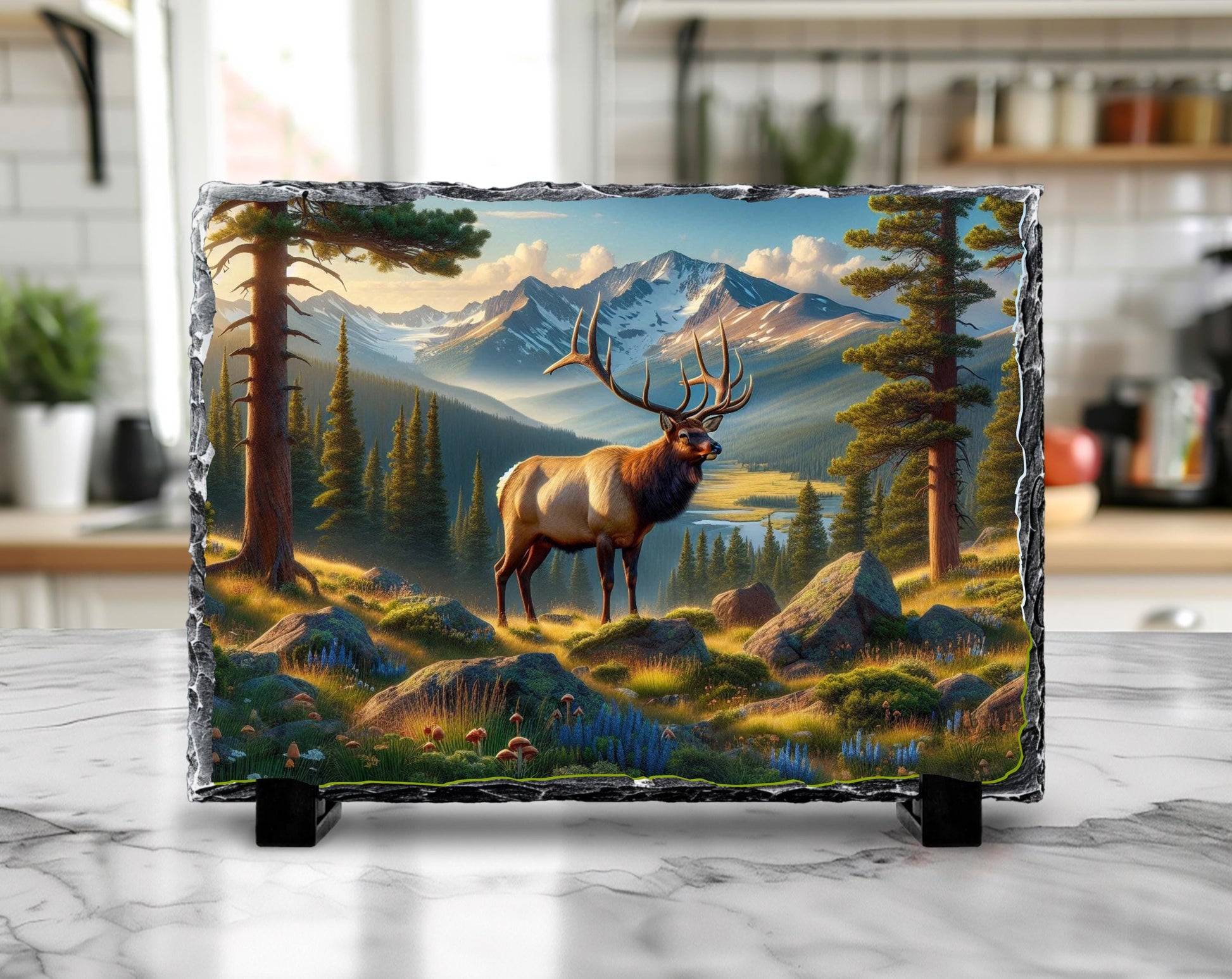 Elk Wall Art - Nature Slate Plaque | Rustic Cabin Decor | Wildlife Gift Idea - lifestyle view
