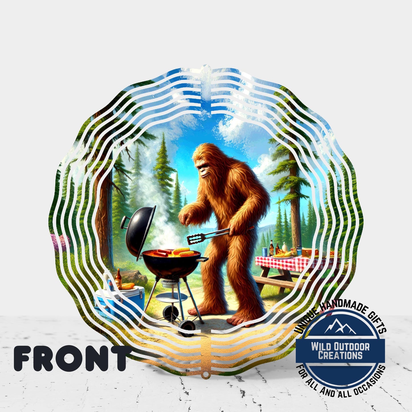 Bigfoot BBQ Wind Spinner – Aluminum Outdoor Sasquatch Garden Decor, Funny Grill Gift - additional angle