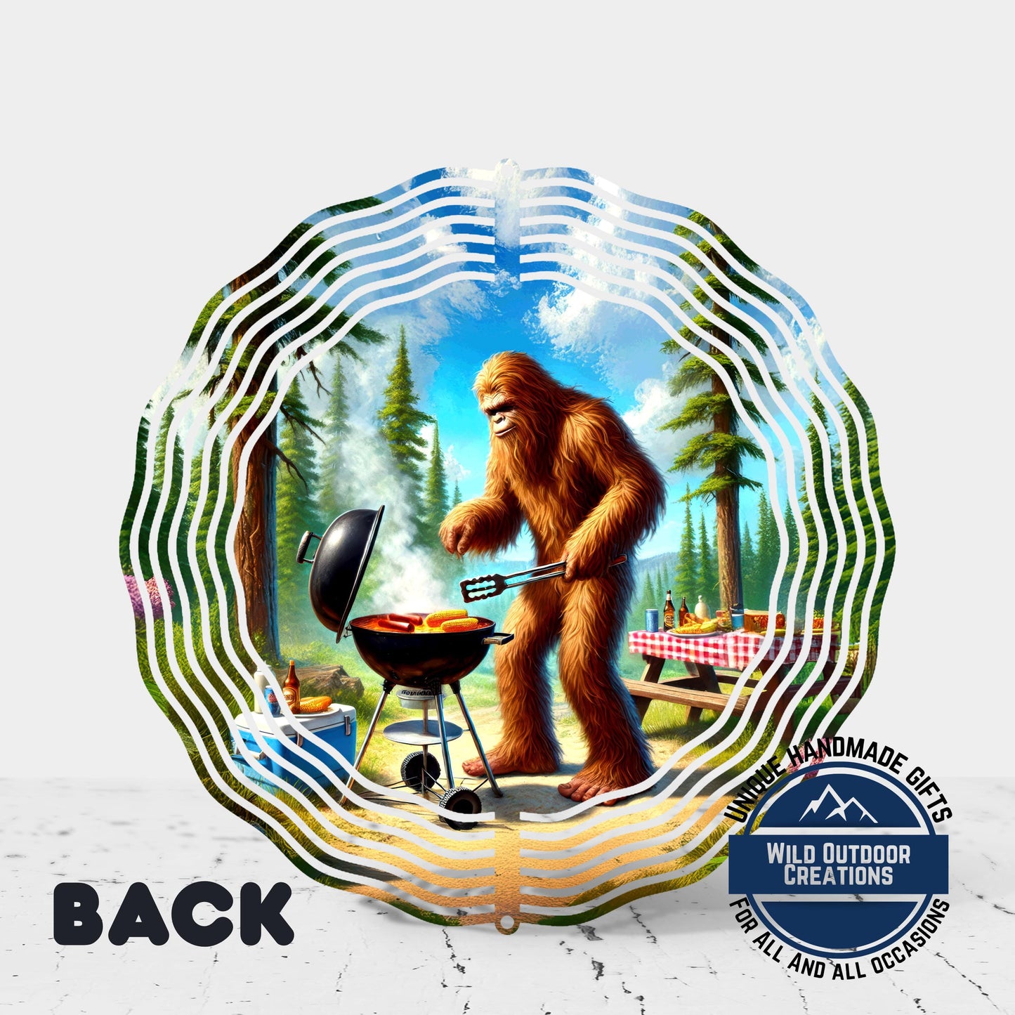 Bigfoot BBQ Wind Spinner – Aluminum Outdoor Sasquatch Garden Decor, Funny Grill Gift - alternate view