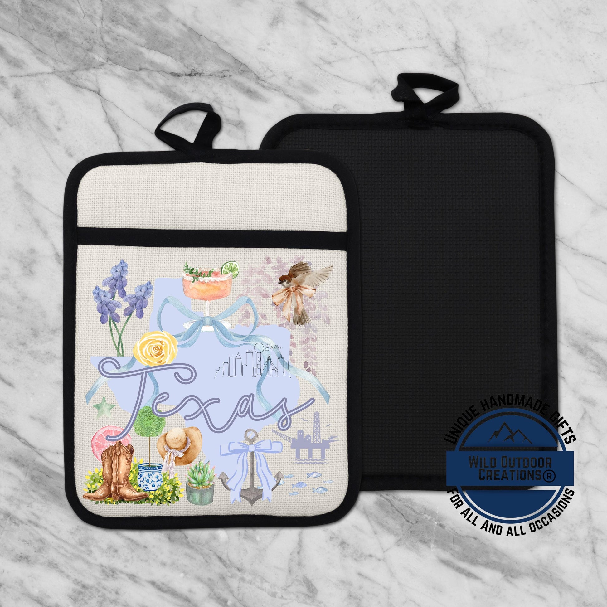 Texas Pocket Pot Holder – Non Slip Potholder with Watercolor Design & Heat Resistant Pocket