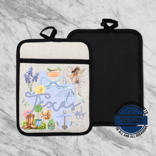 Texas Pocket Pot Holder – Non Slip Potholder with Watercolor Design & Heat Resistant Pocket