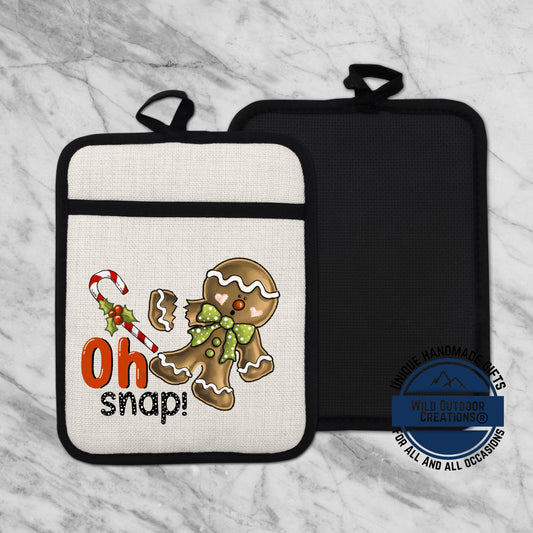 Gingerbread Pot Holder Linen Hot Pad Oh Snap Funny Christmas Kitchen Gift Decor