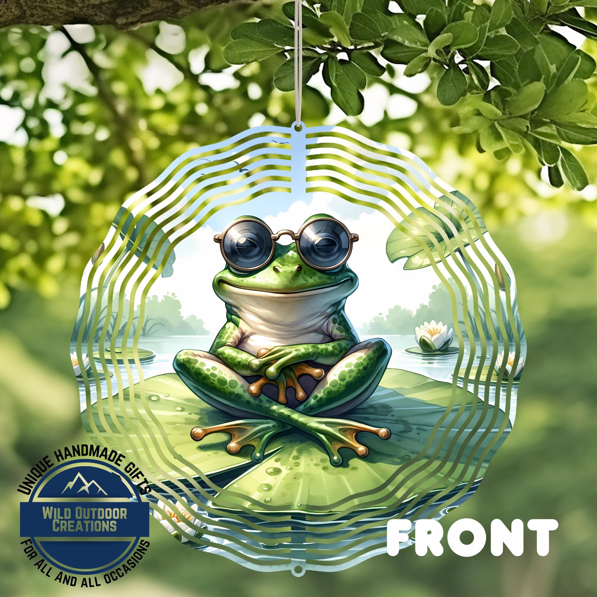 Frog Garden Spinner - 10 Inch Aluminum Wind Spinner with 360 Swivel | Colorful Garden Art - additional angle