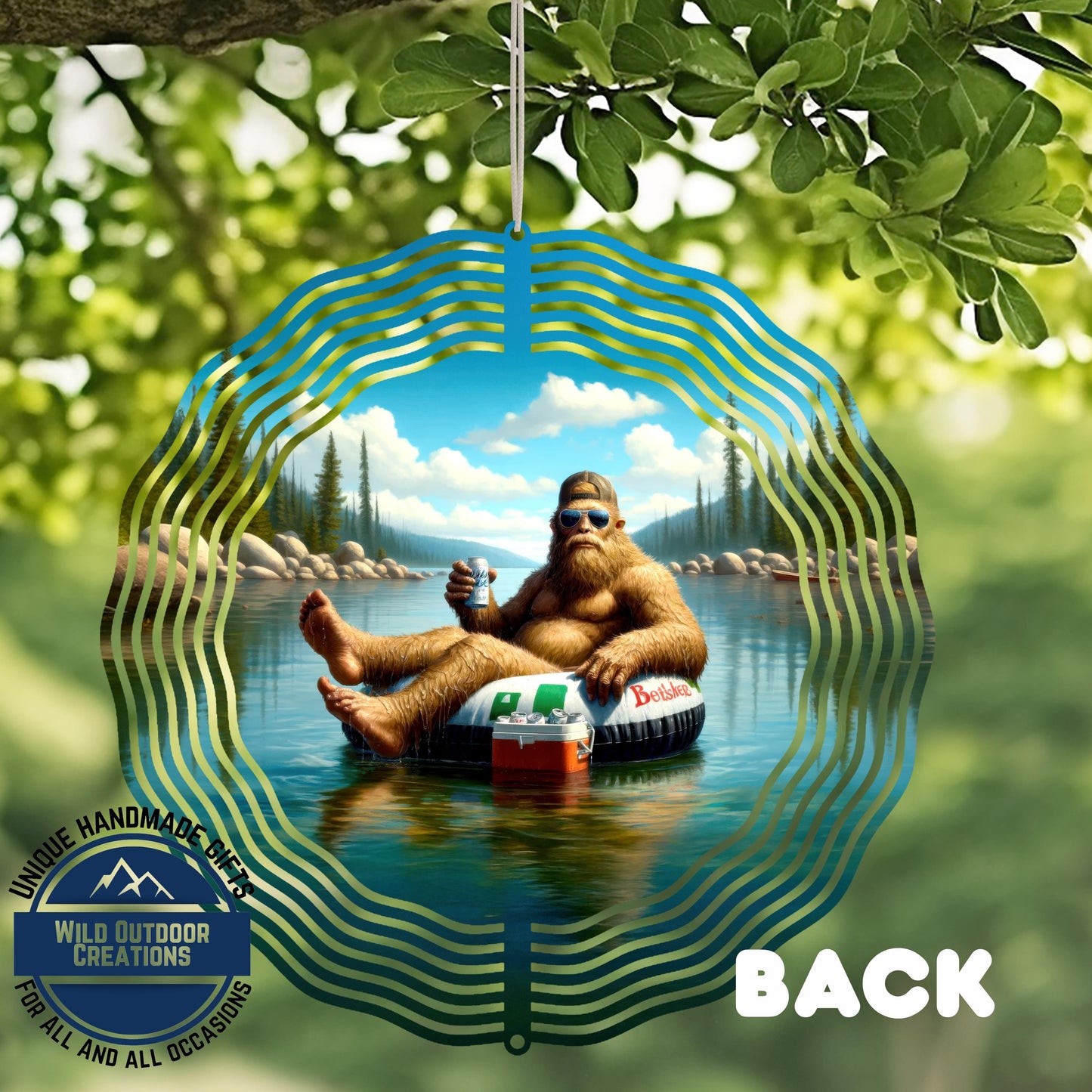Bigfoot Wind Spinner - Aluminum Garden Decor | Double-Sided Lake House Ornament - full product view