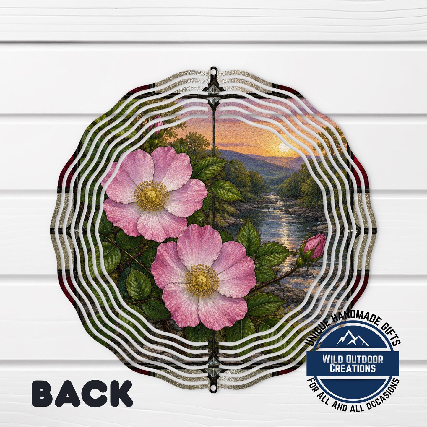 Cherokee Rose Wind Spinner Georgia State Flower Stained Glass Garden Aluminum Outdoor Decor