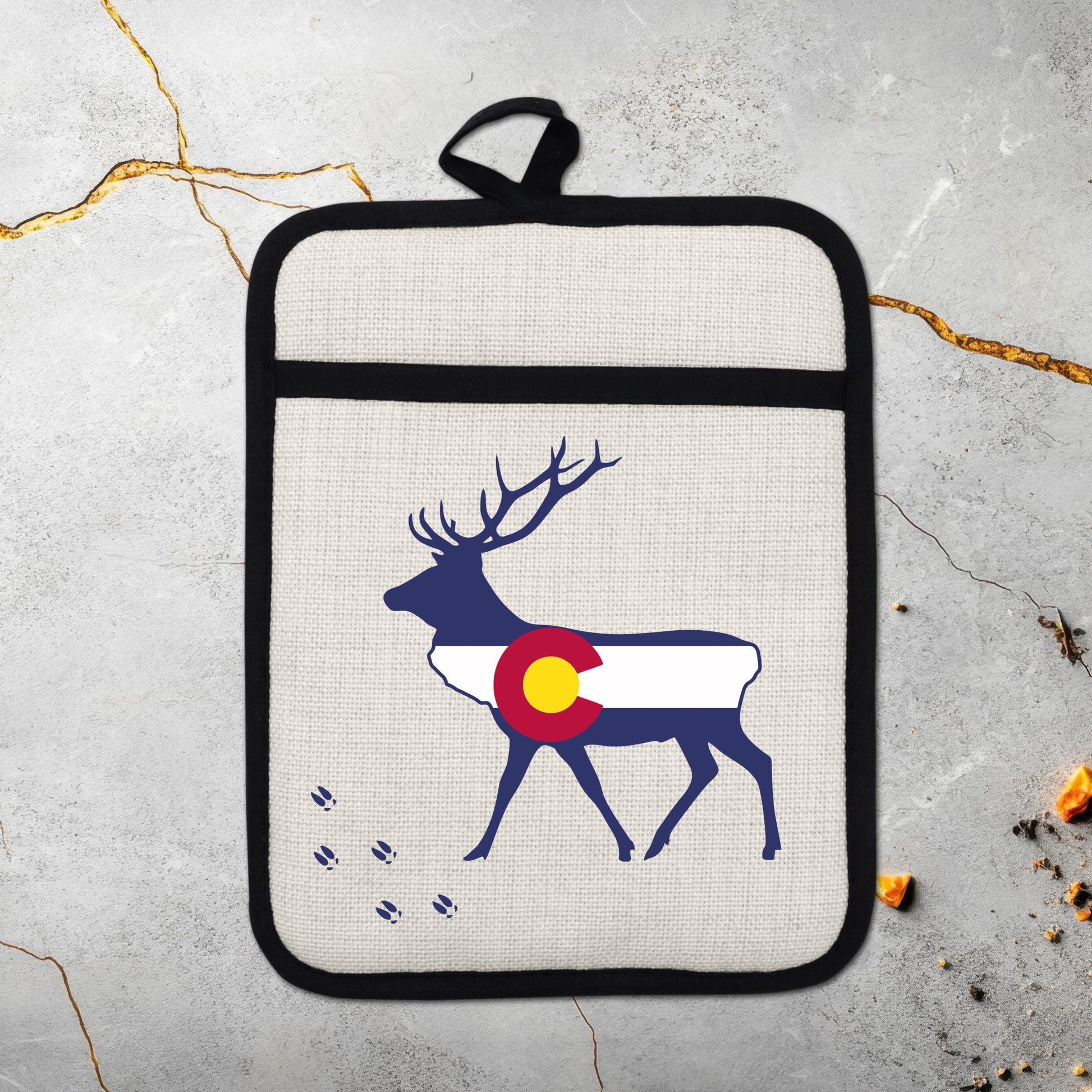 Elk Pot Holder - Colorado Linen With Silicone Back, Heat Resistant Trivet 9x7 Inches - additional product photo 18