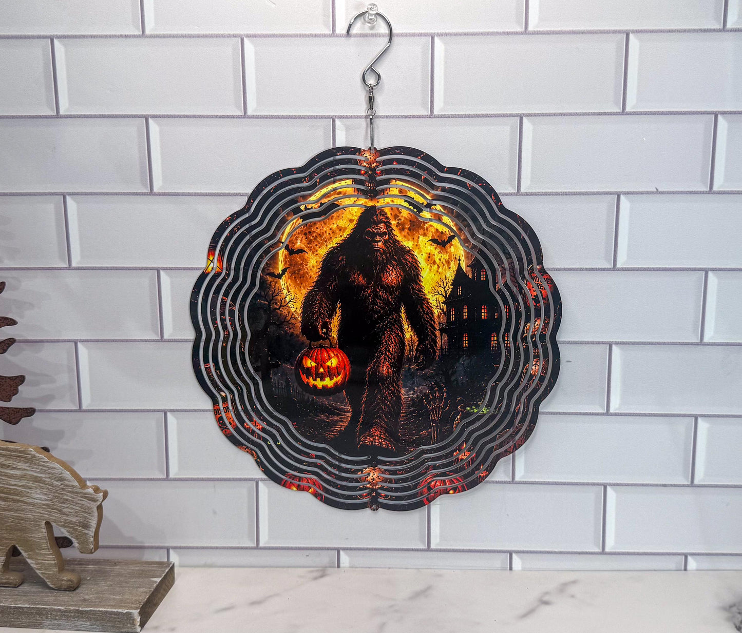 Big Foot Halloween Wind Spinner, Scary Porch Decor, 360 Swivel