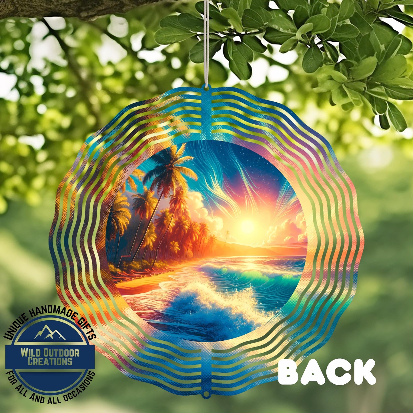 Garden Wind Spinner - Beach Sunset Spinner | Aluminum Coastal Decor, UV Protected - close-up detail of design