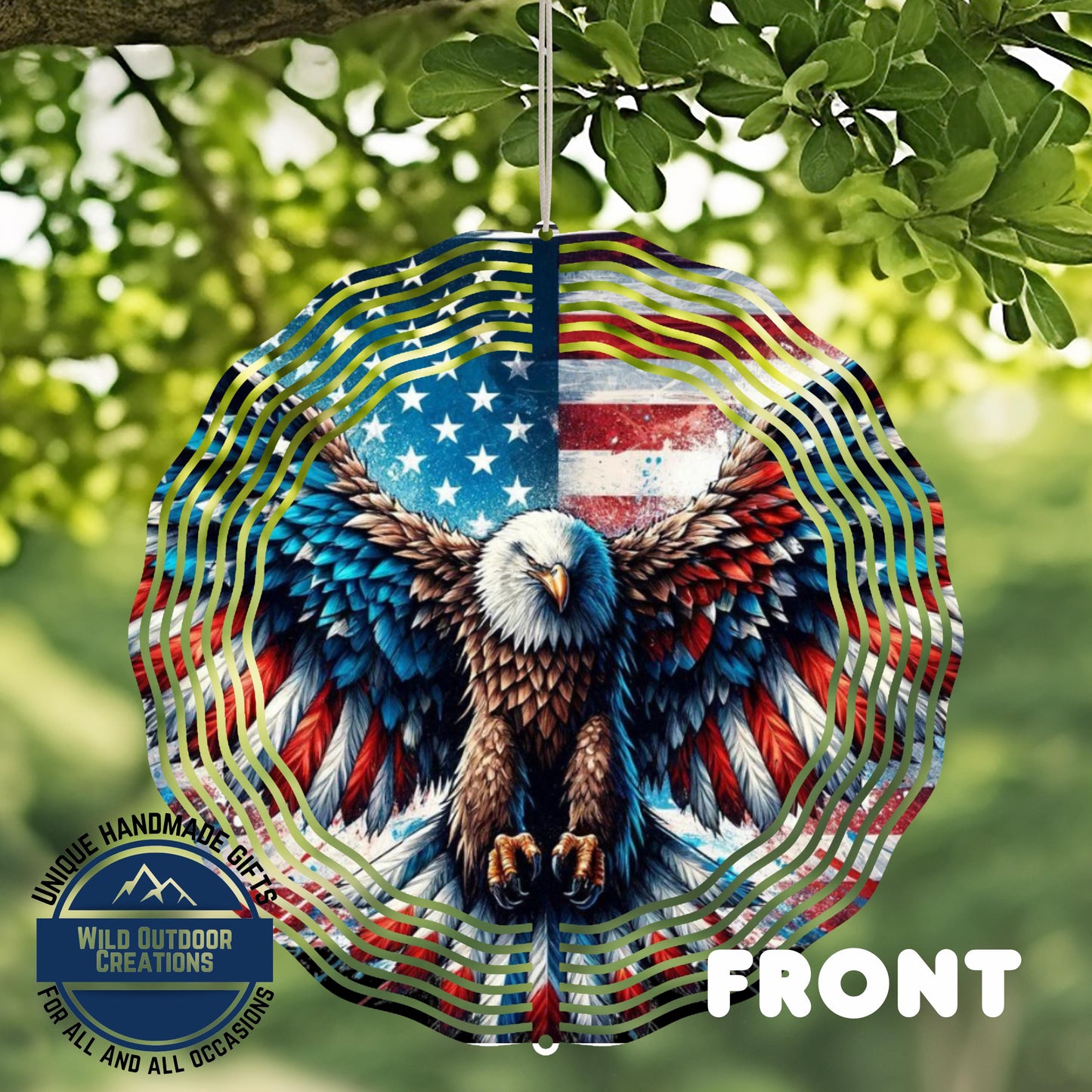 American Eagle Wind Spinner - Double Sided Aluminum Outdoor Spinner for Patriotic Garden Decor
