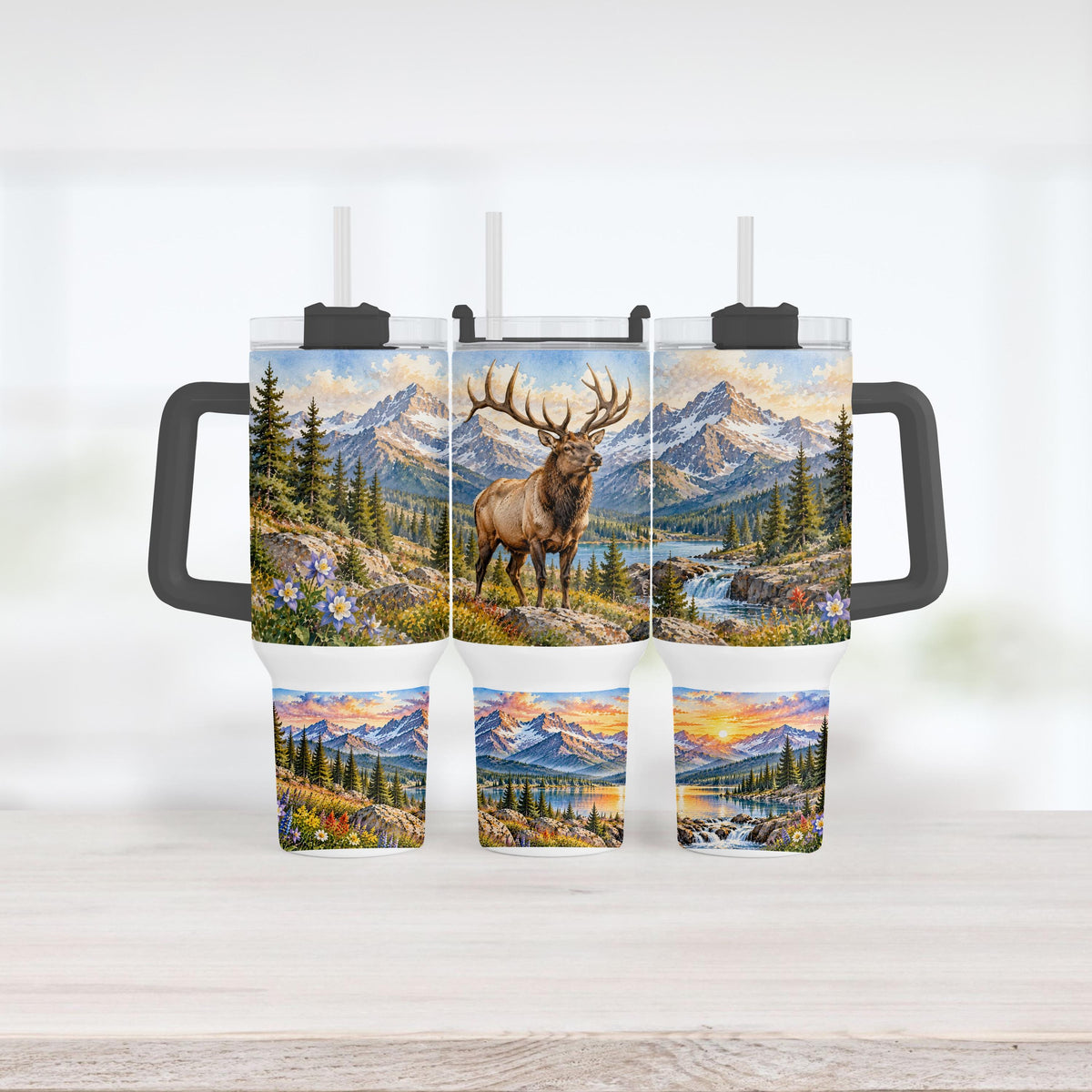 Bull Elk Tumbler, 40 Oz With Handle | Rocky Mountain Wildlife Cup