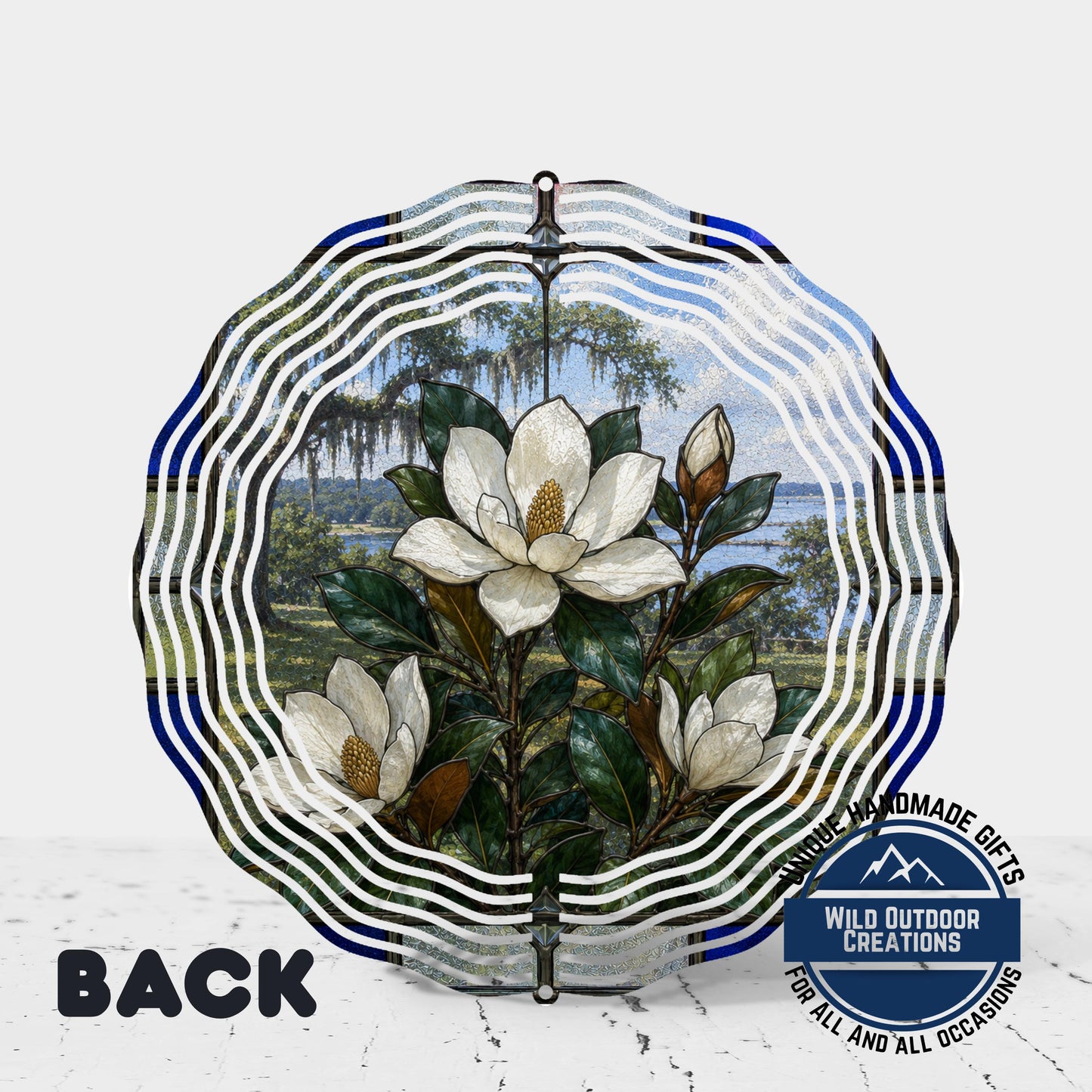 Magnolia Wind Spinner | Mississippi State Flower Aluminum Garden Decor - Stained Glass Style