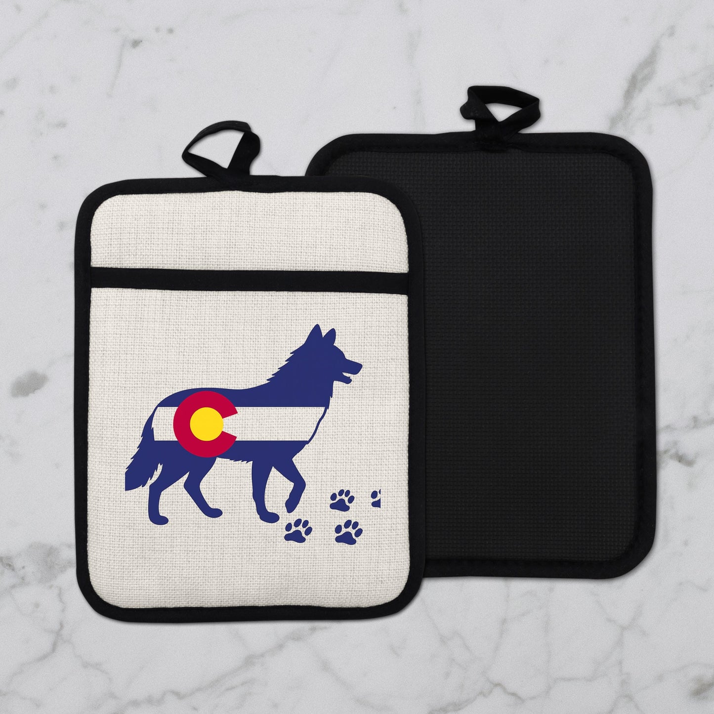 Colorado Wolf Pot Holder - Linen Front, Silicone Trivet, Heat Resistant Pad - additional product photo 12
