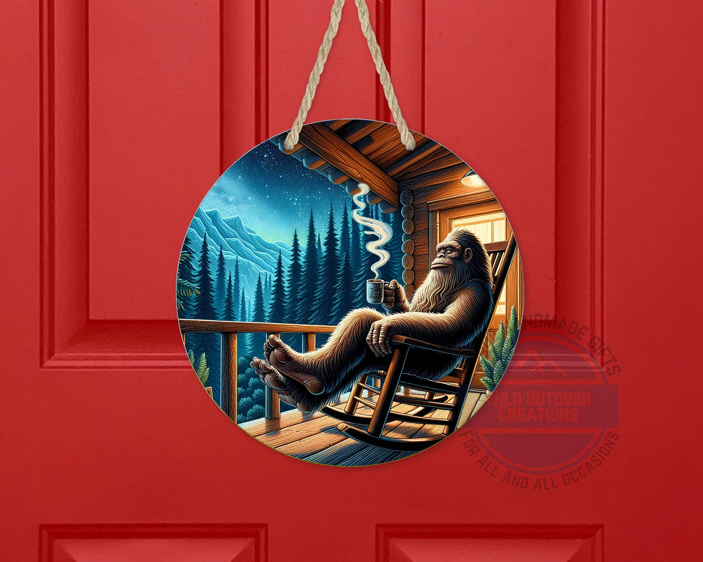 Bigfoot Porch Decor – Sasquatch Door Hanger | Rustic Cabin Wall Art, Weather Resistant Sign - additional angle