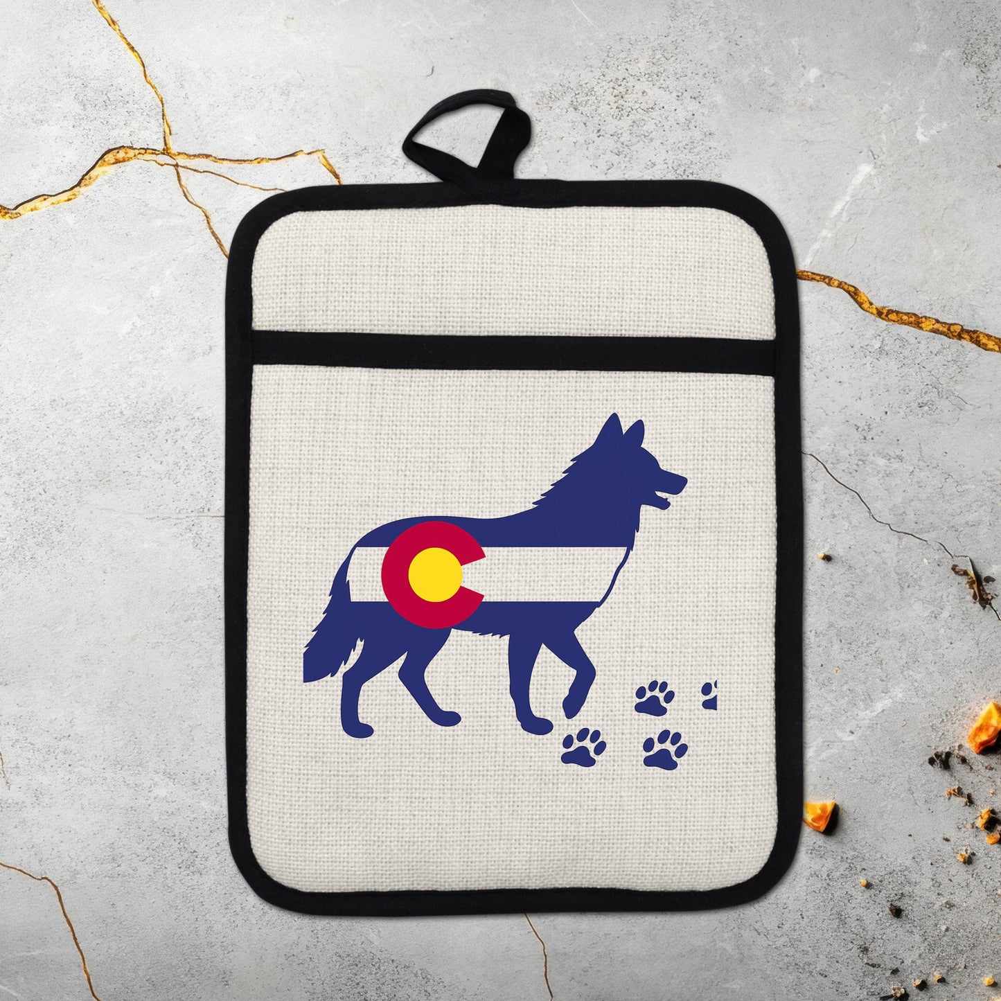 Colorado Wolf Pot Holder - Linen Front, Silicone Trivet, Heat Resistant Pad - additional product photo 18
