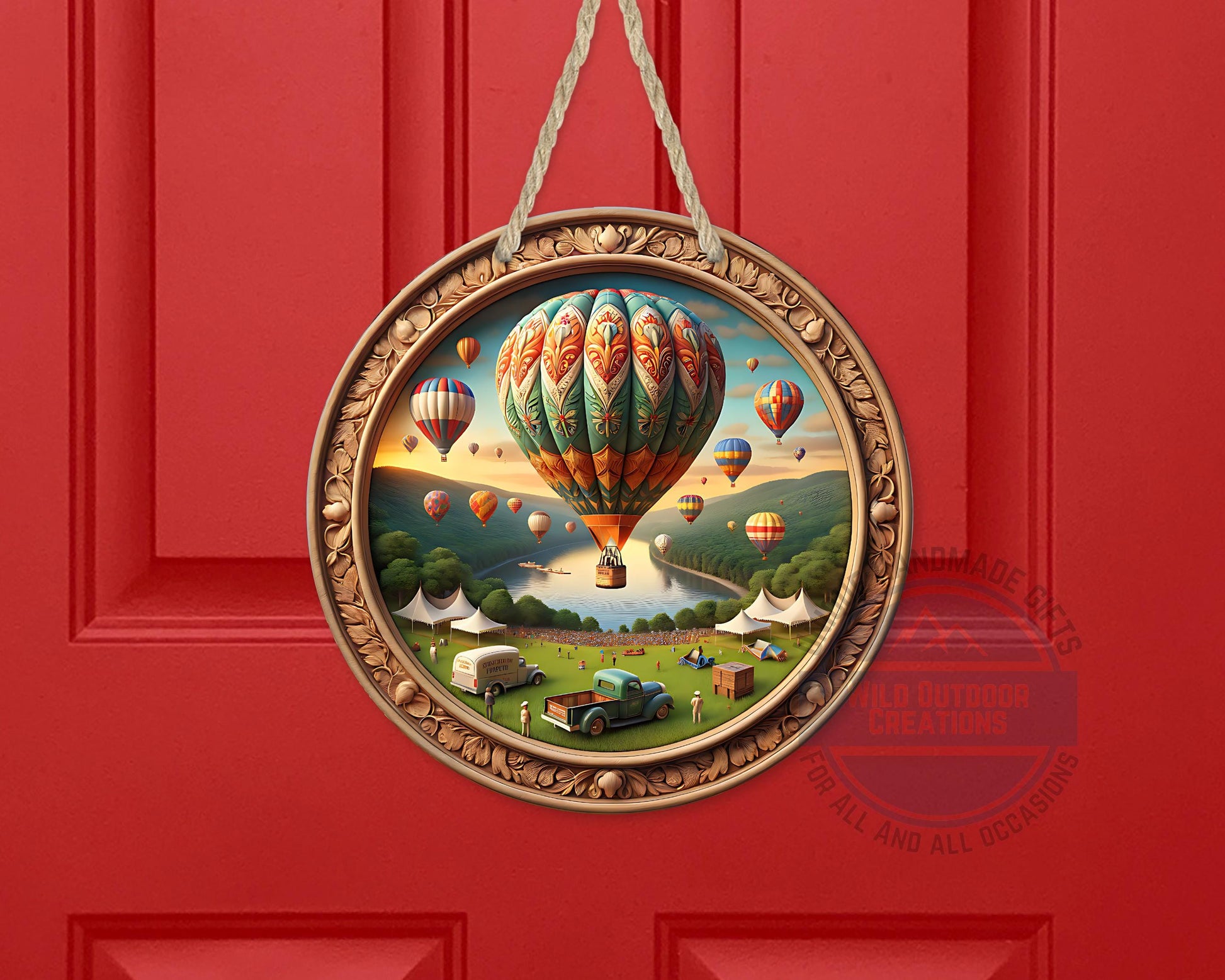 Aluminum Door Hanger – County Fair Hot Air Balloon Outdoor Door Sign, 10 Inch - additional angle