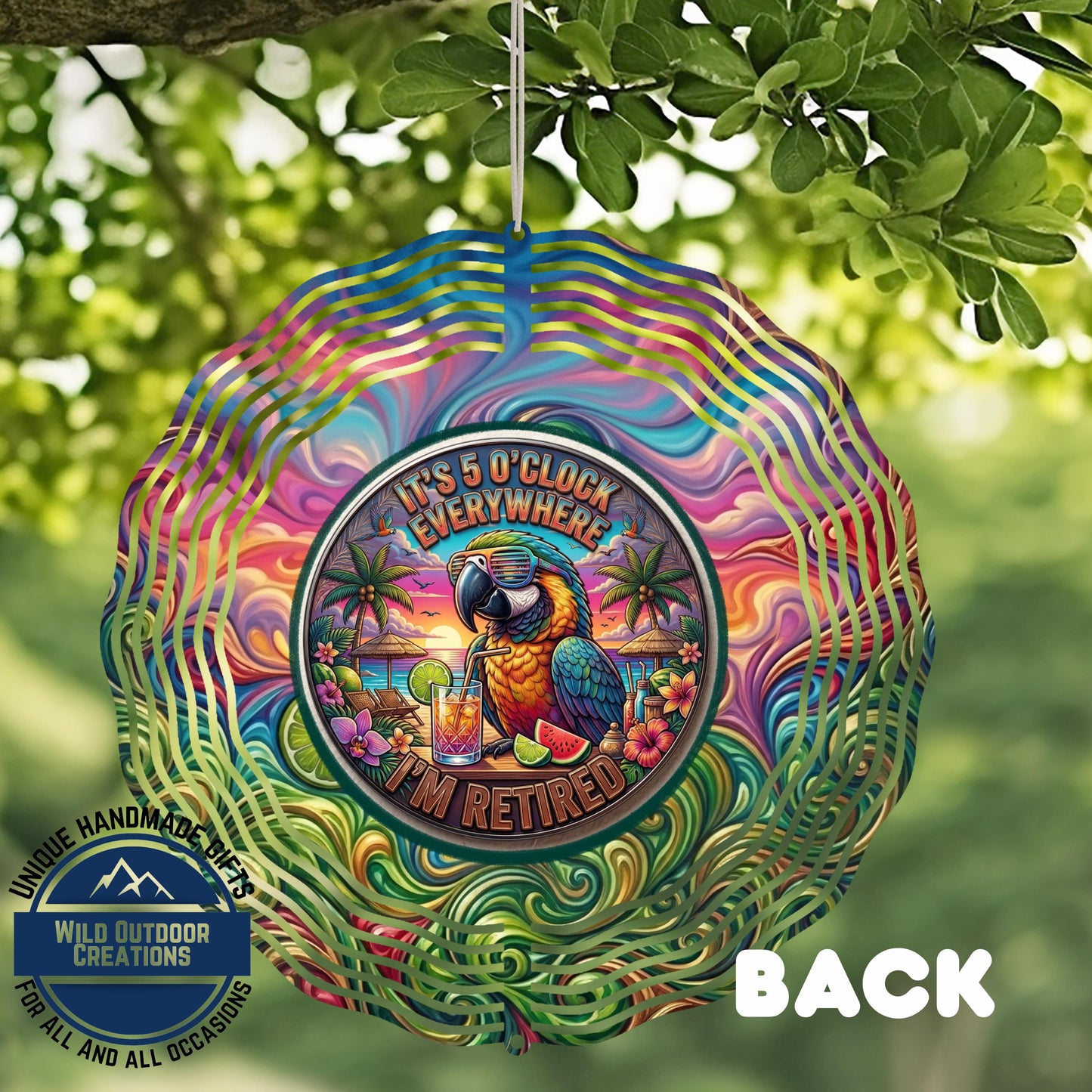 Retirement Wind Spinner - Double Sided Aluminum Garden Decor With Tropical Parrot