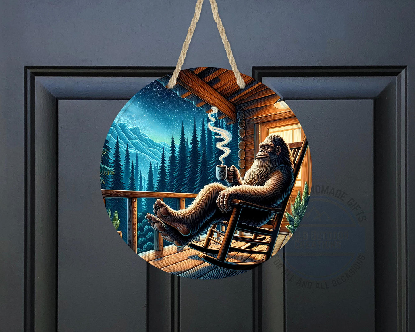 Bigfoot Porch Decor – Sasquatch Door Hanger | Rustic Cabin Wall Art, Weather Resistant Sign - additional product photo 10