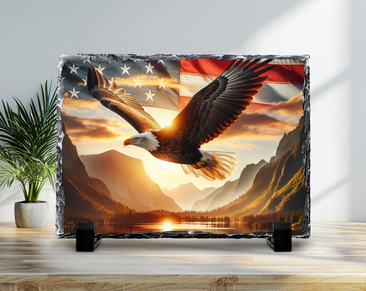 Patriotic Slate Sign - Bald Eagle Decor with American Flag Art, Rustic Slate Sign - alternate view