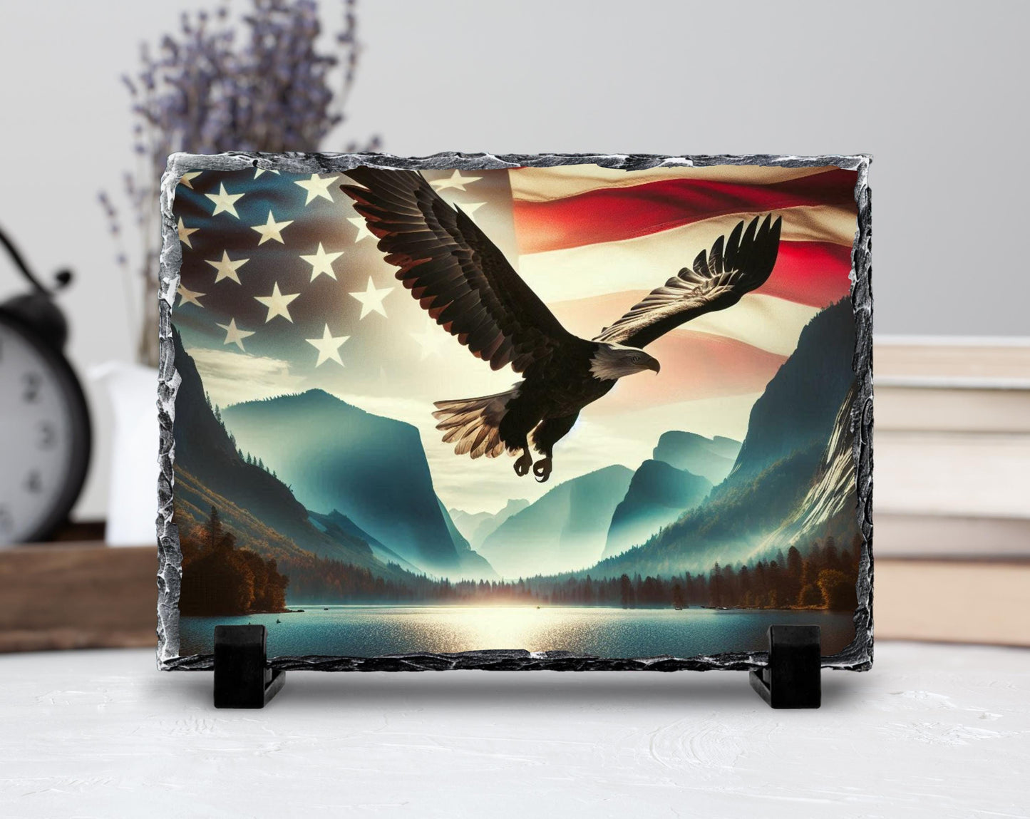 Bald Eagle Slate Sign – American Flag Art | Rustic Americana Style Decor - product dimensions and specifications